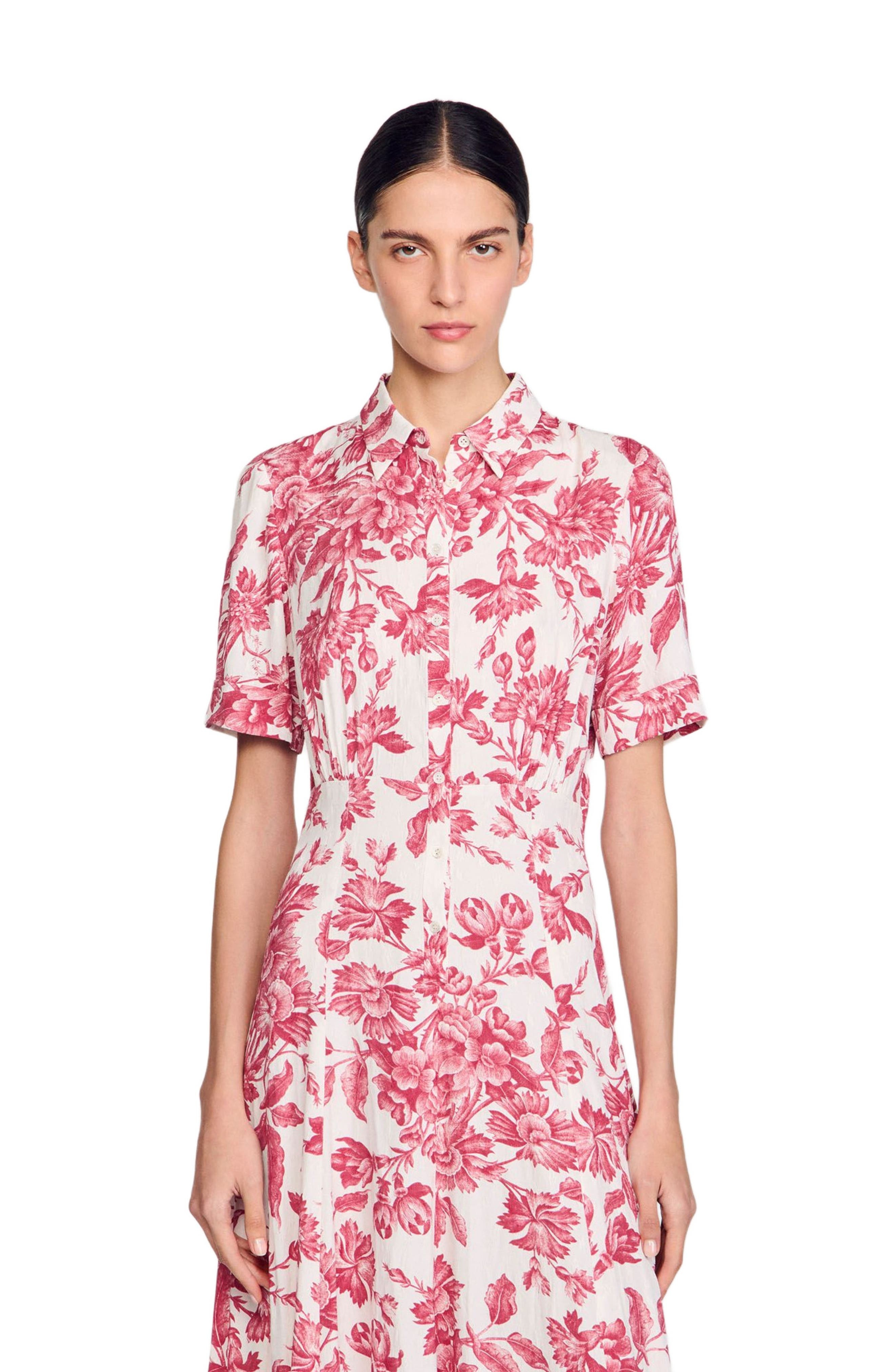 SANDRO Floral patterned maxi dress in White /Red at Nordstrom - 4