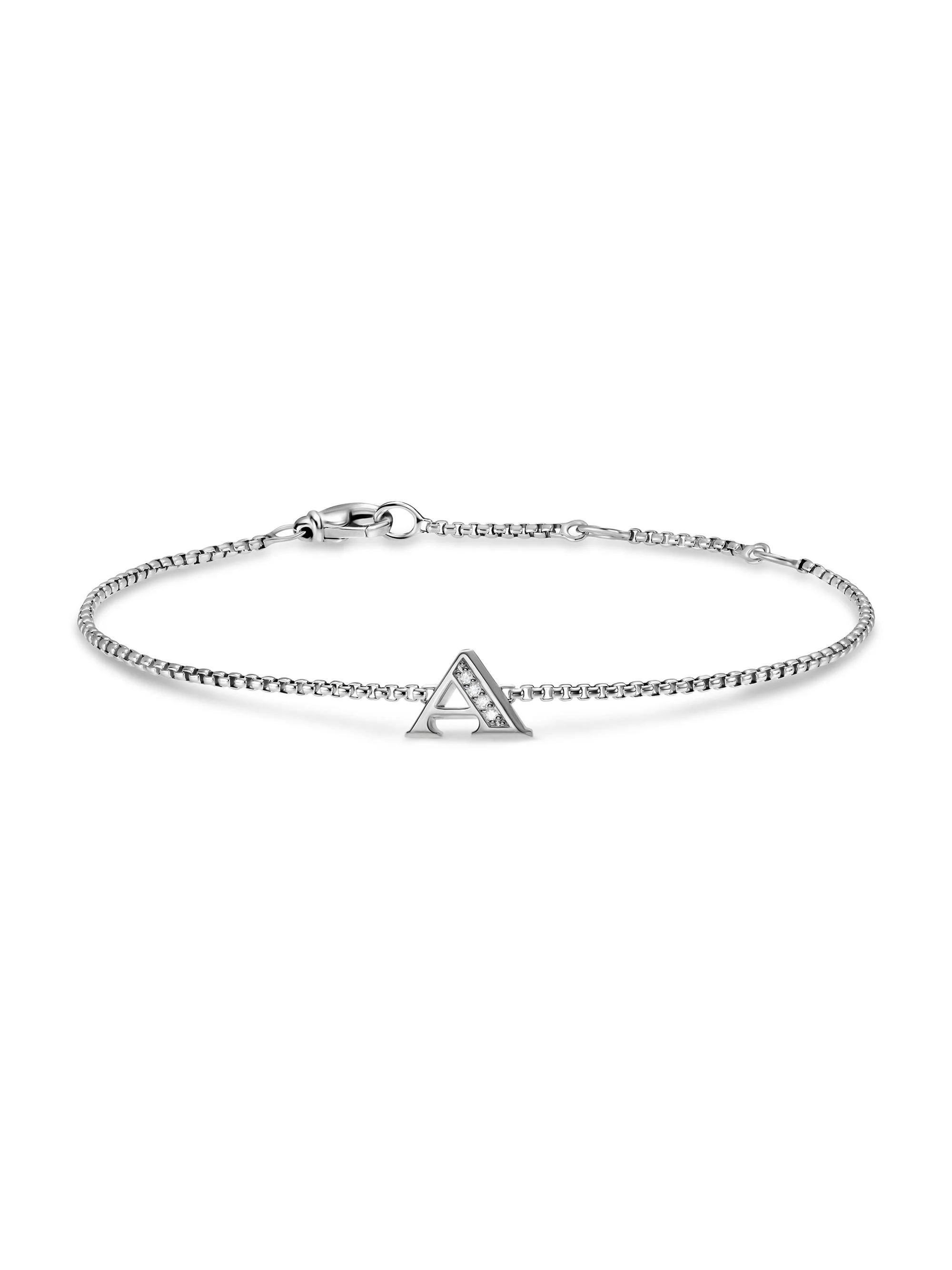 Women's Petite Initial Chain Bracelet in Sterling Silver - Diamond A - 1