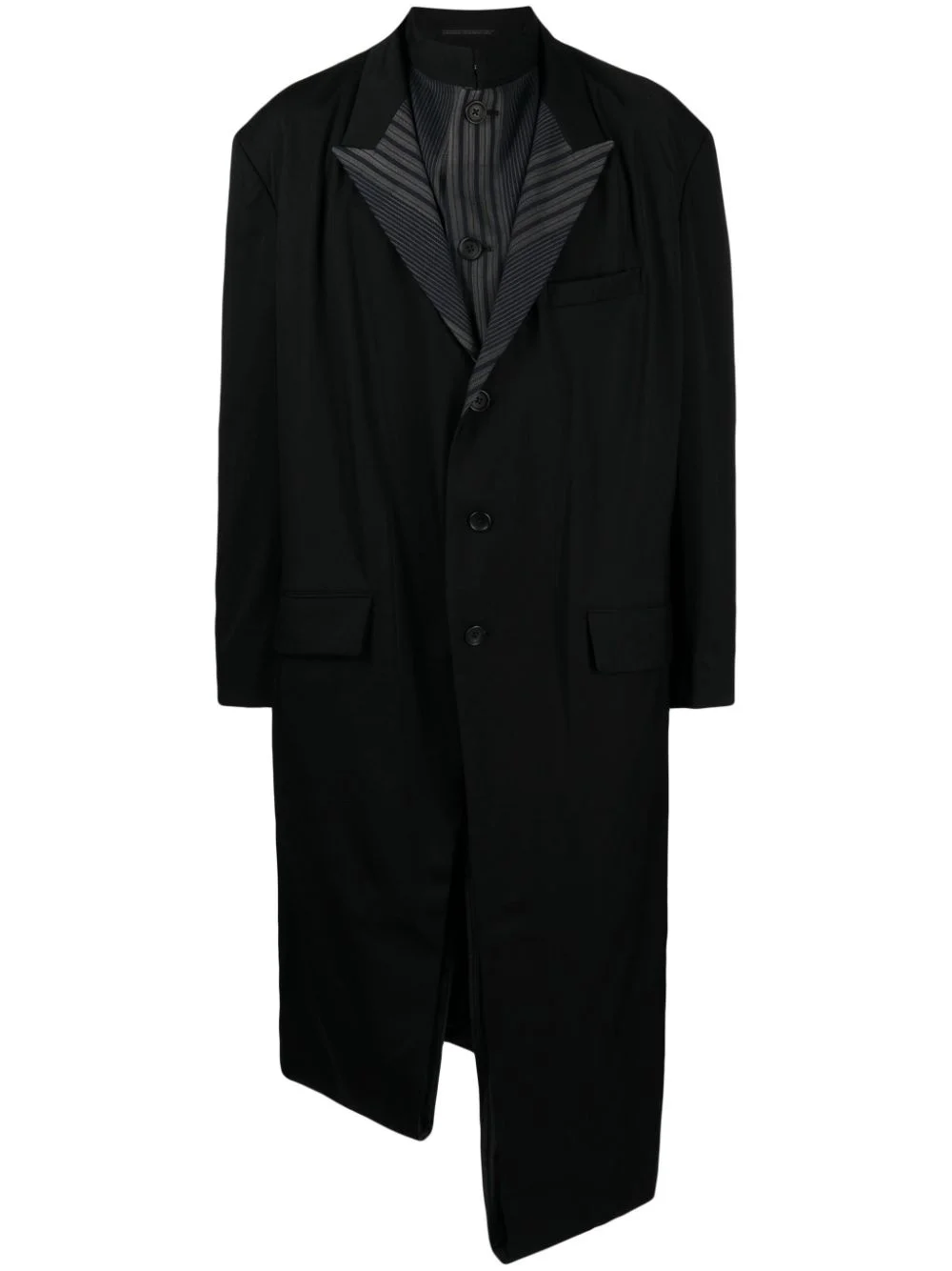 asymmetric striped-lining wool coat - 1