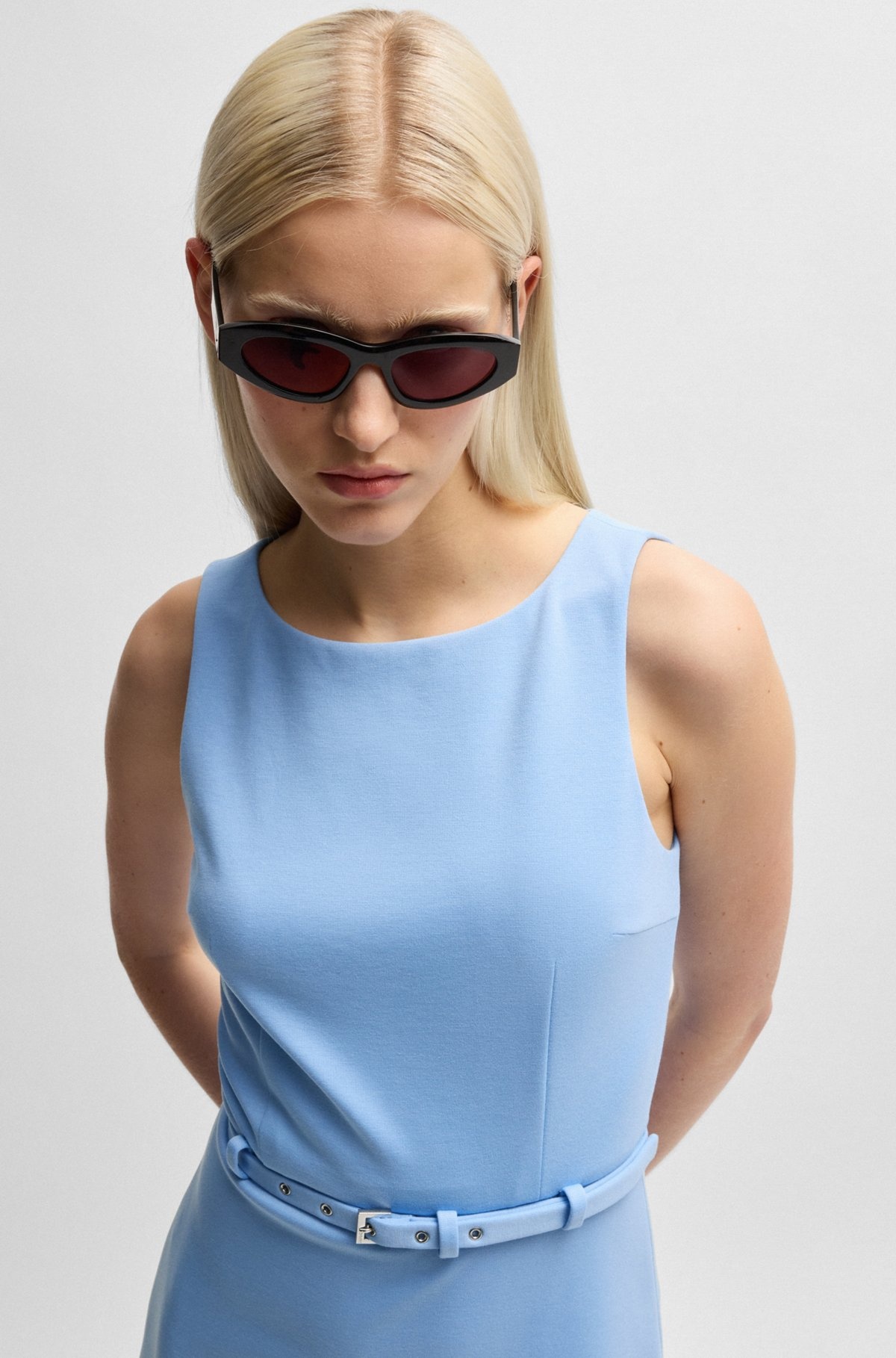 A-LINE DRESS WITH BUCKLED BELT - 5