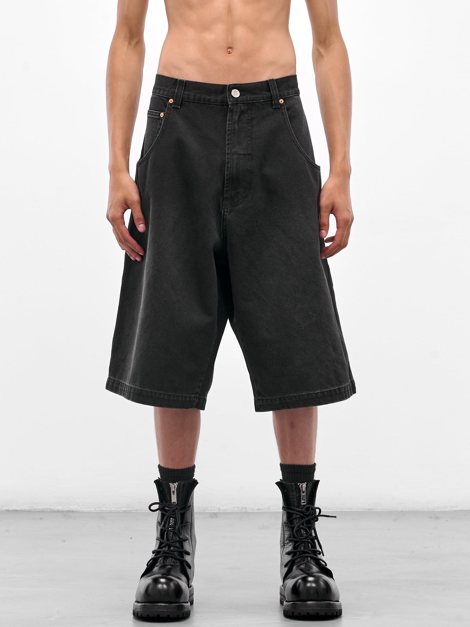 Black Denim Hip Hop Shorts - 1