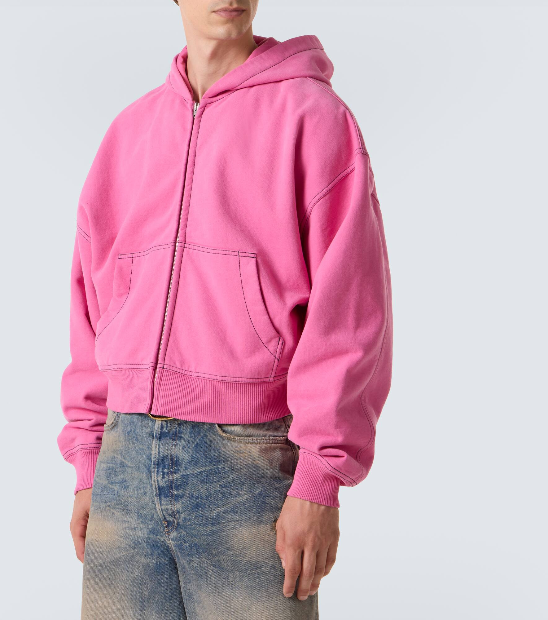 Embroidered cotton fleece zip-up hoodie - 3