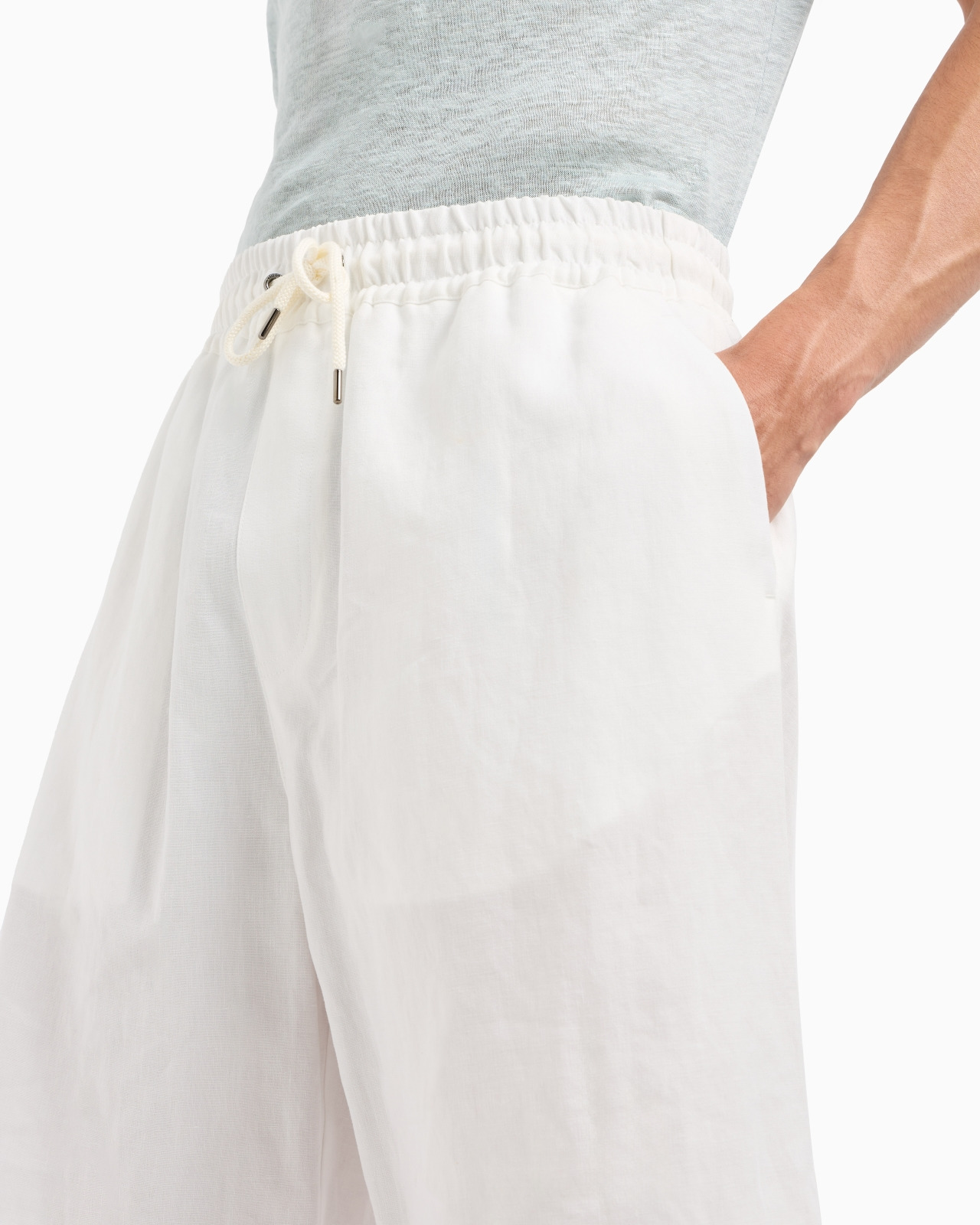 Pure linen canvas flat-front Bermuda shorts - 5