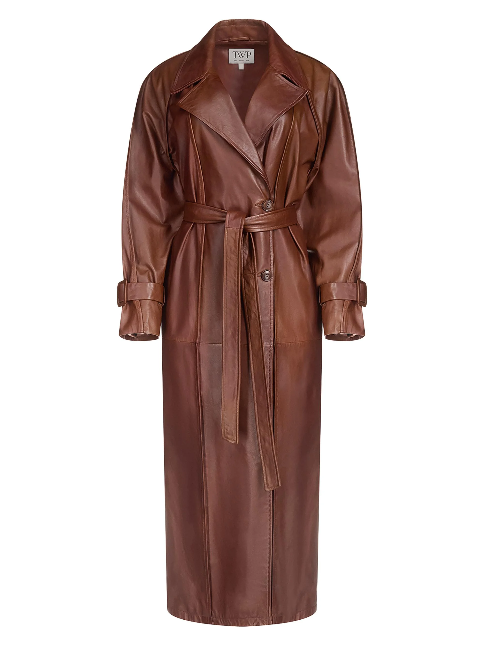 Women's Unfinished Business Leather Trench Coat - Cigar - 1