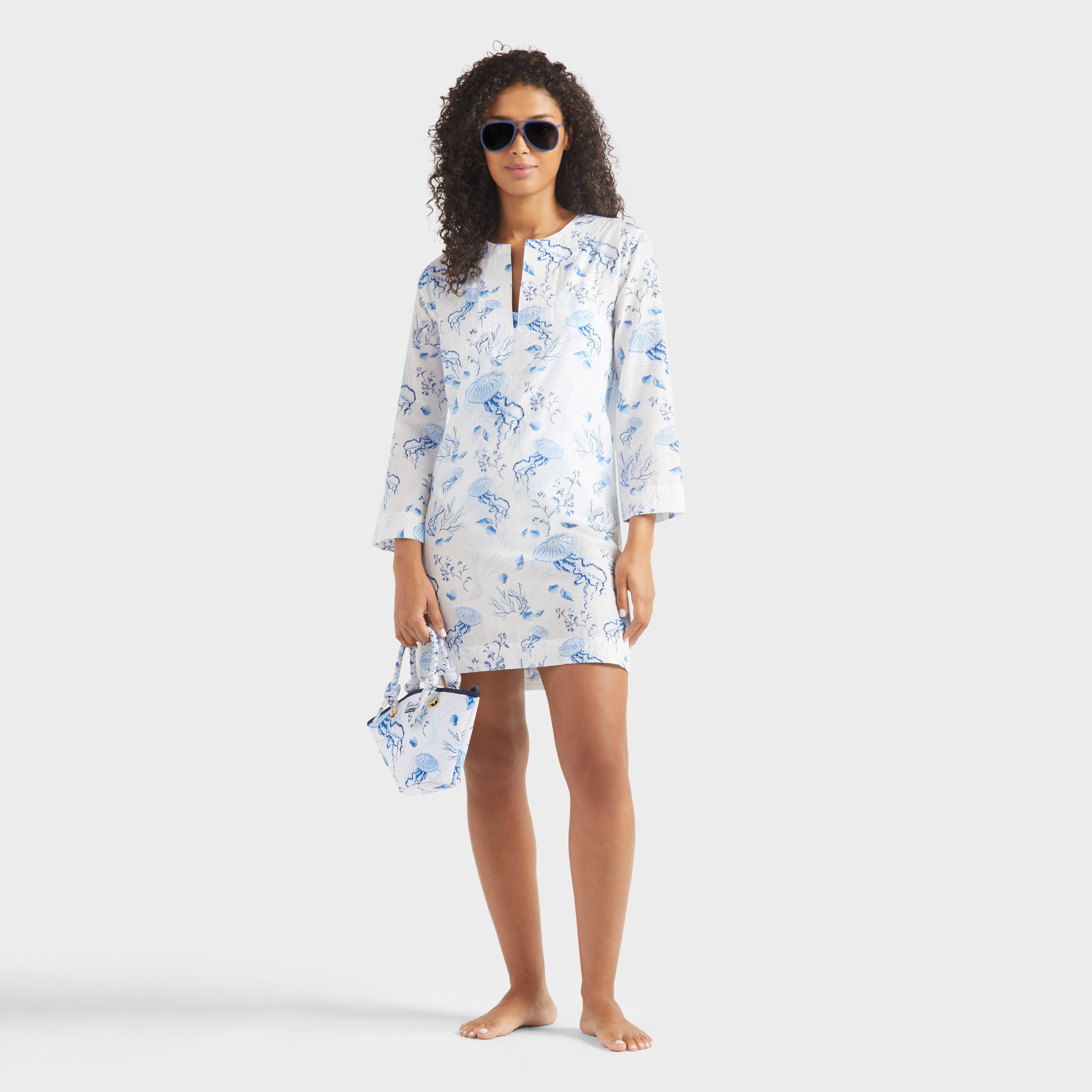 Women Cotton and Silk Kaftan Medusa and Shells - 5