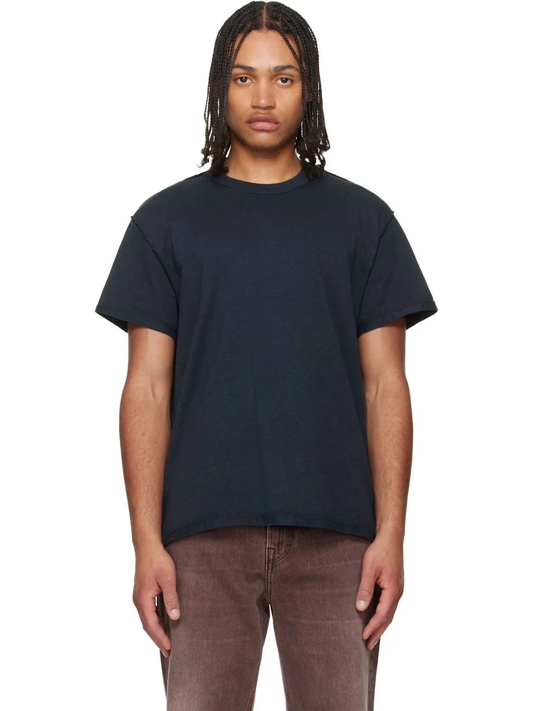 Black Lightweight Binded Neck Inside Out T-shirt - 1