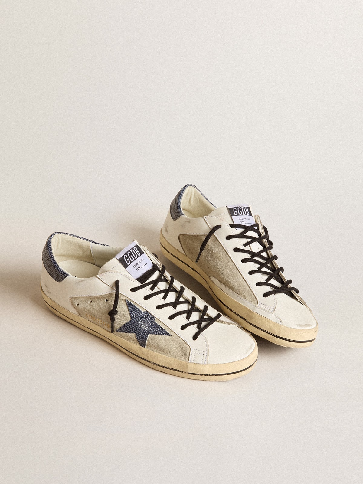 Super-Star in leather and suede with blue lizard-print leather star - 2