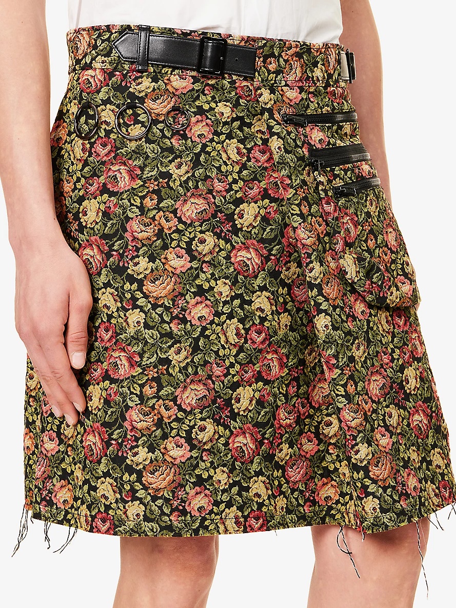 Floral-pattern jacquard-texture woven-blend mini skirt - 5
