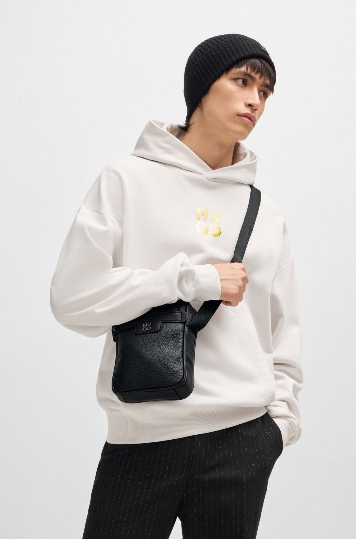 FAUX-LEATHER REPORTER BAG WITH STACKED LOGO - 4