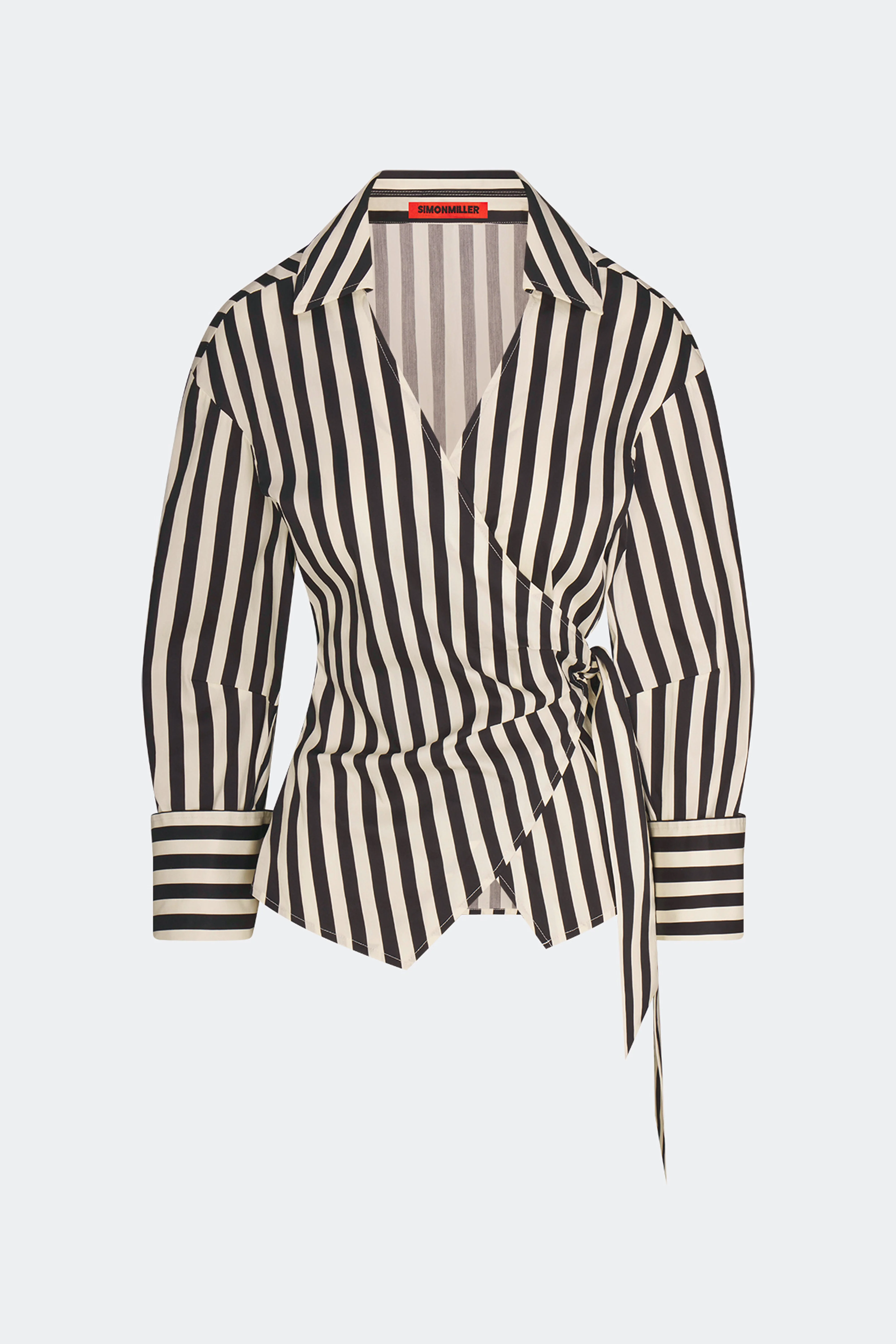 Anya Poplin Wrap Top In Black/White Stripe - 1