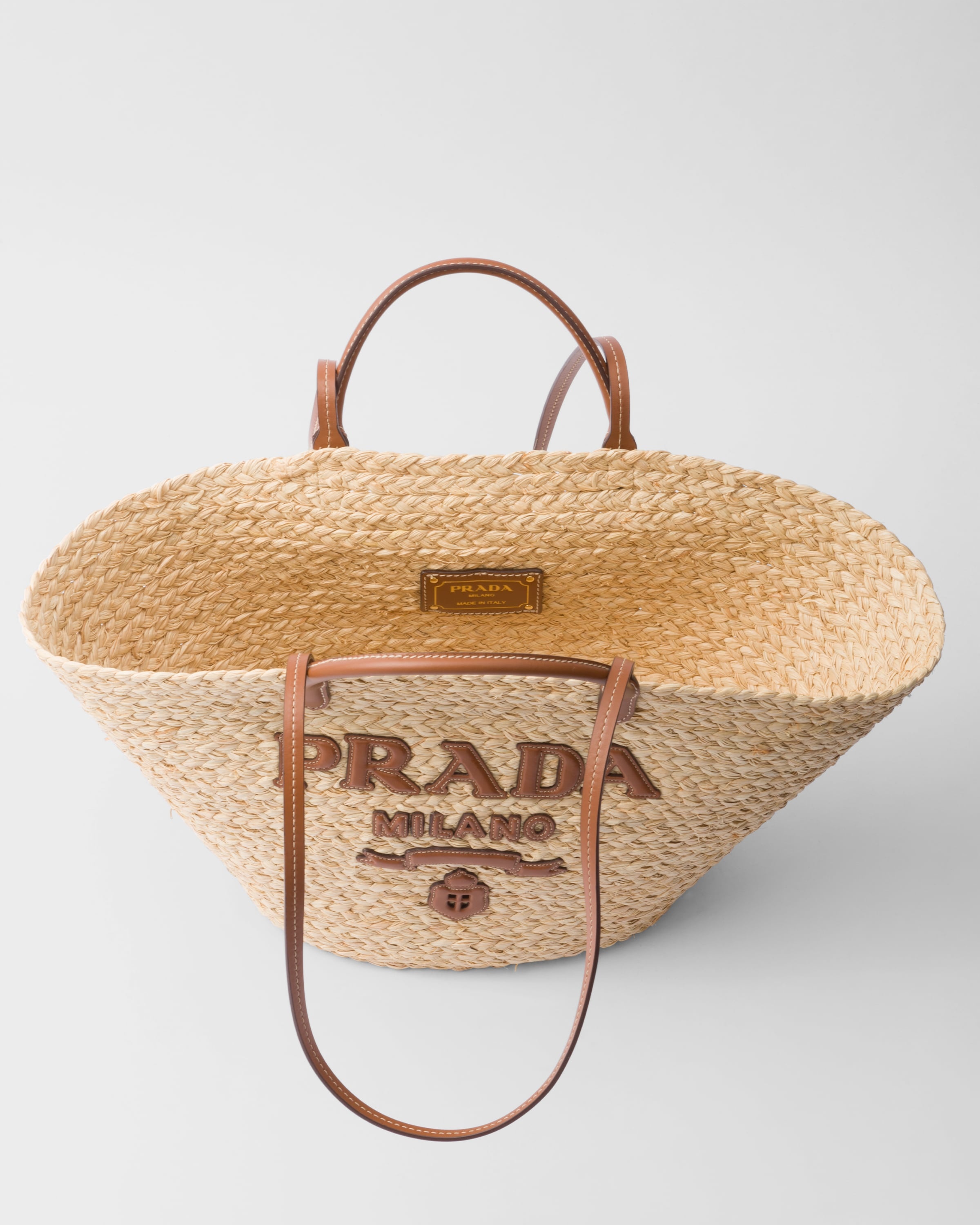 Large woven fabric and leather tote bag - 4