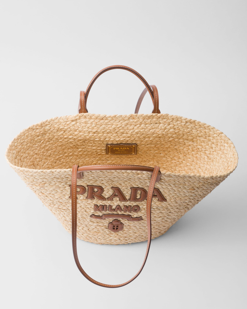 Large woven fabric and leather tote bag 4
