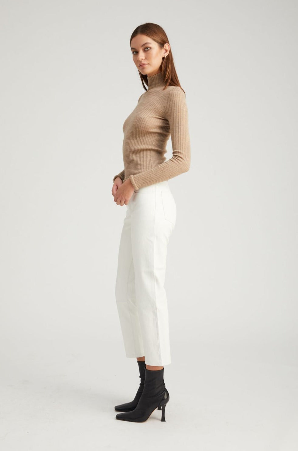 WHITE LEATHER 5 POCKET STRAIGHT LEG PANTS - 3