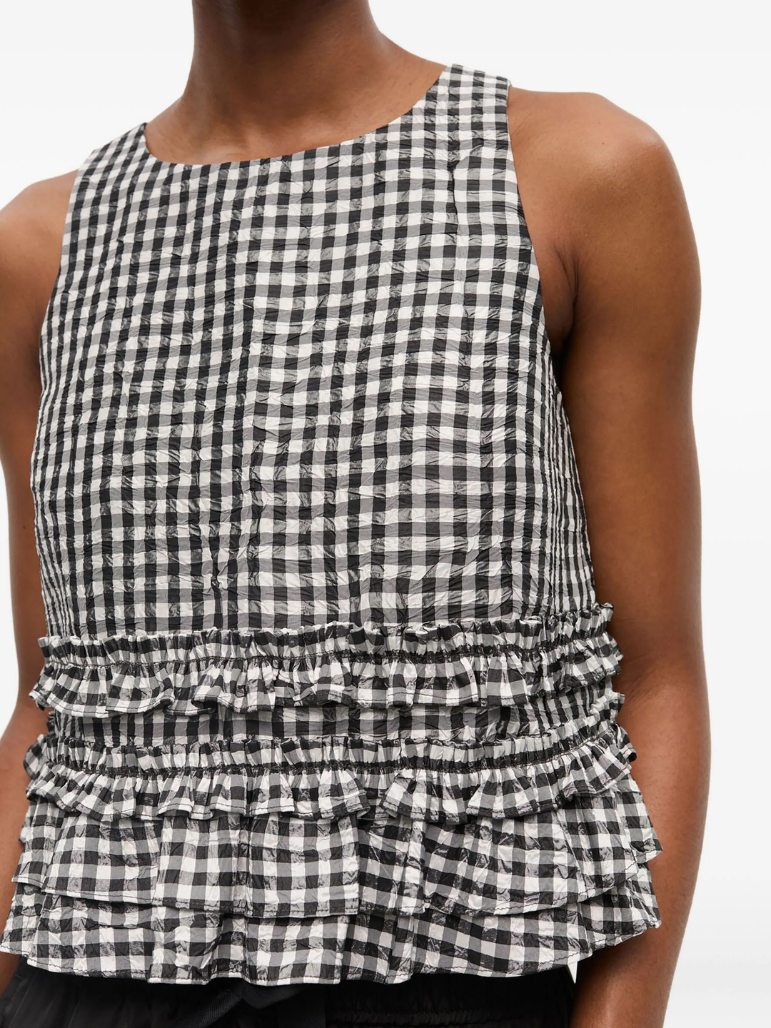 Crinkled Taffeta Check Open Back Top - 5