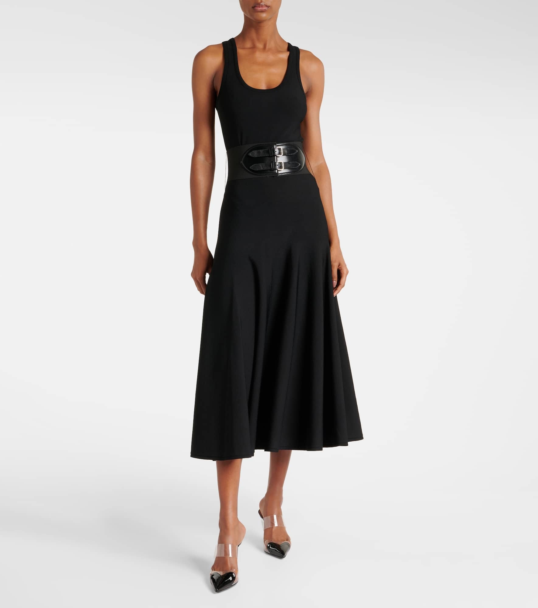 Leather-trimmed midi dress - 2