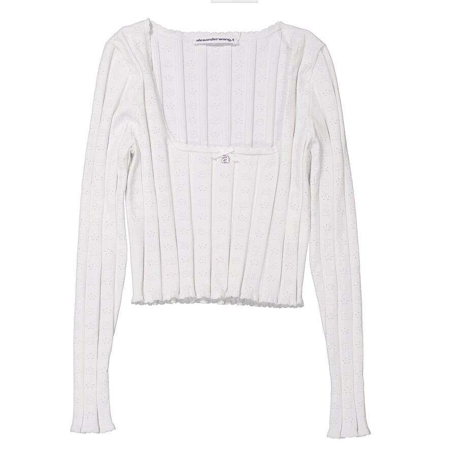 T by Alexander Wang Ladies Soft White Logo Pointelle Pullover, Size Large - 5