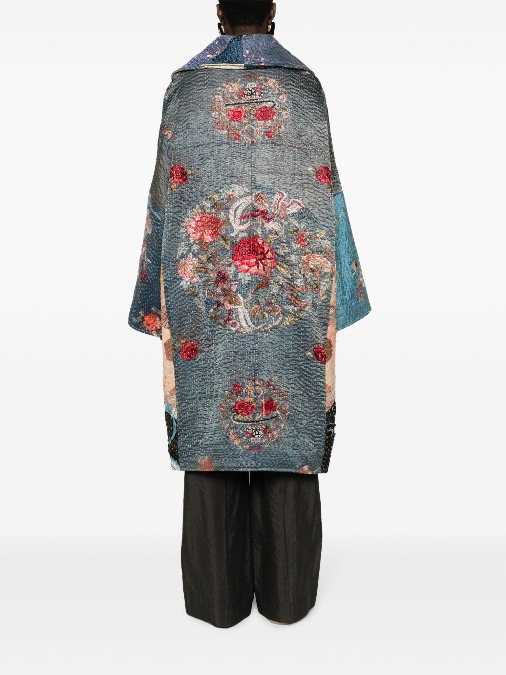 embroidered single-breasted silk coat - 4