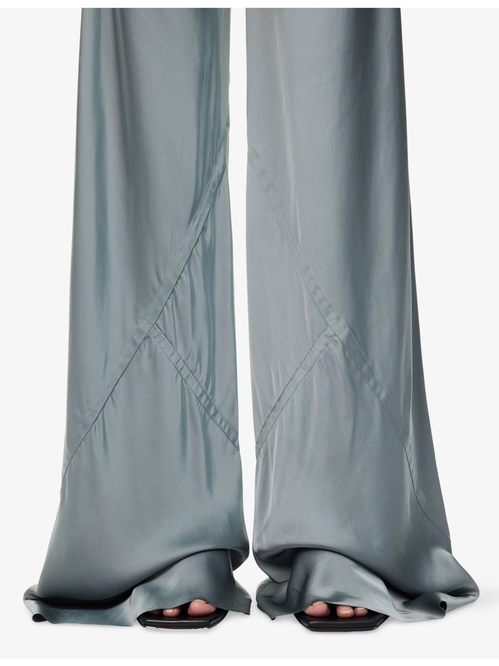 Drawstring Bias Flared Woven Trousers - 5