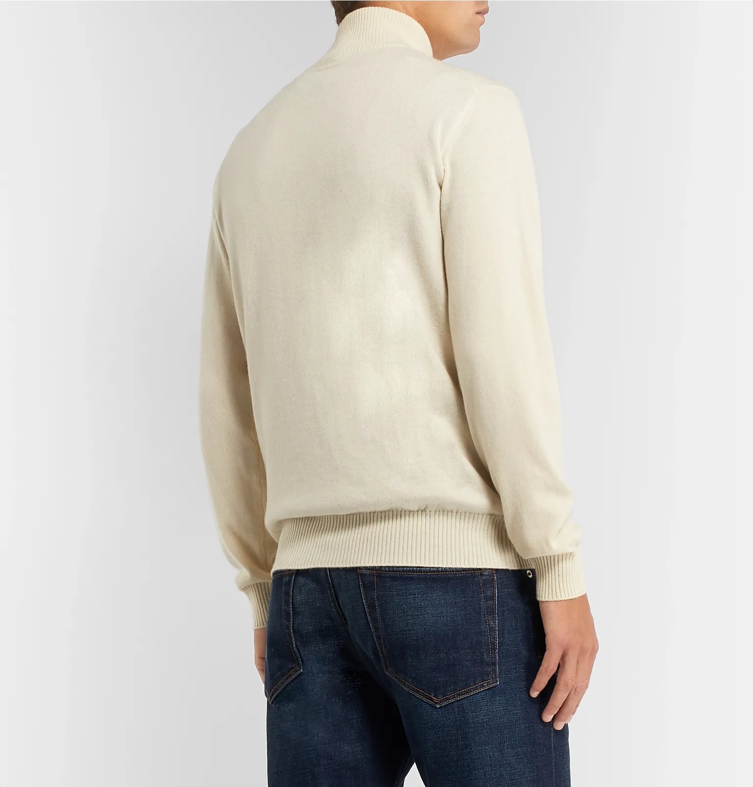 Suede-Trimmed Cashmere Half-Zip Sweater - 5