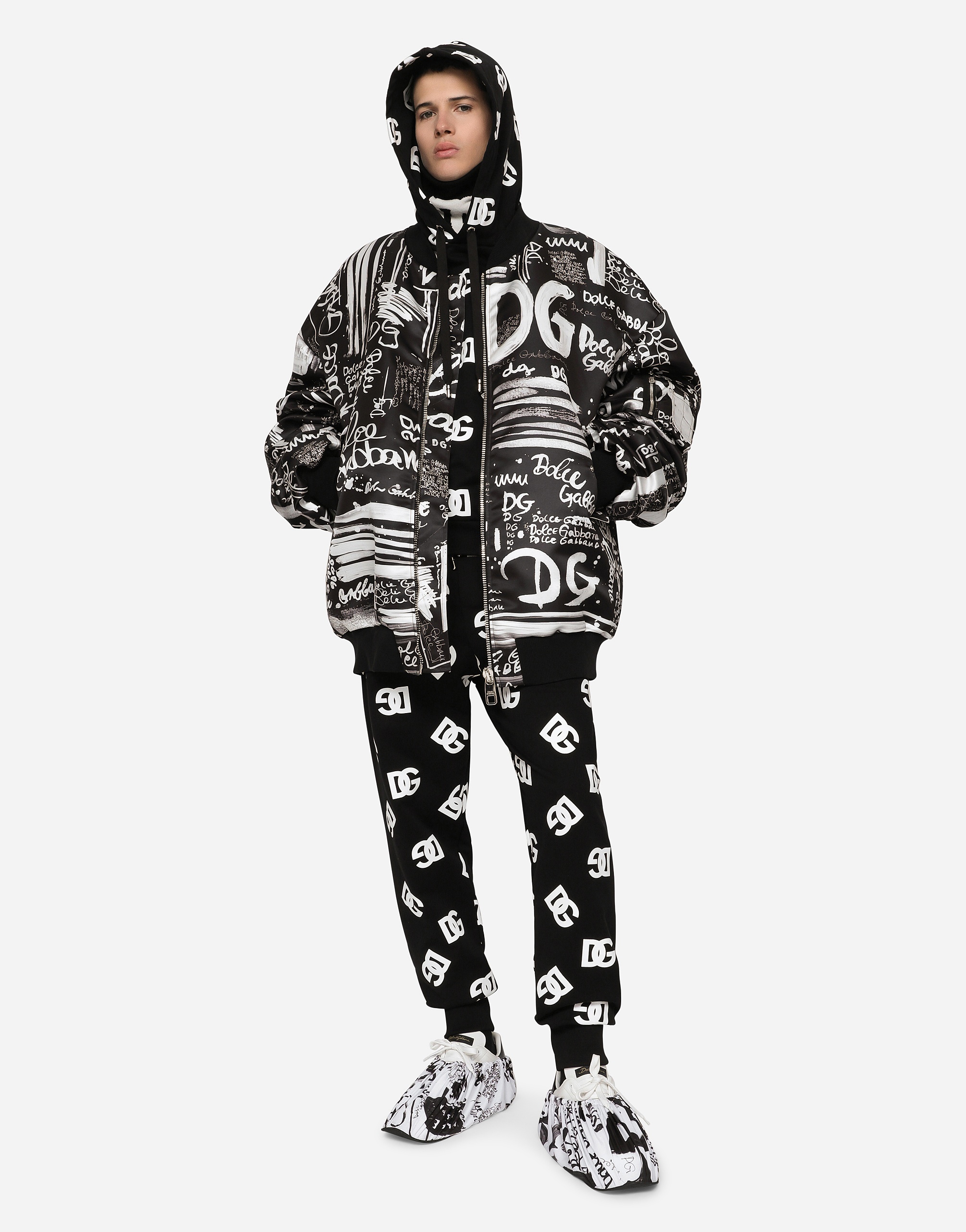 Jersey hoodie with all-over DG print - 3