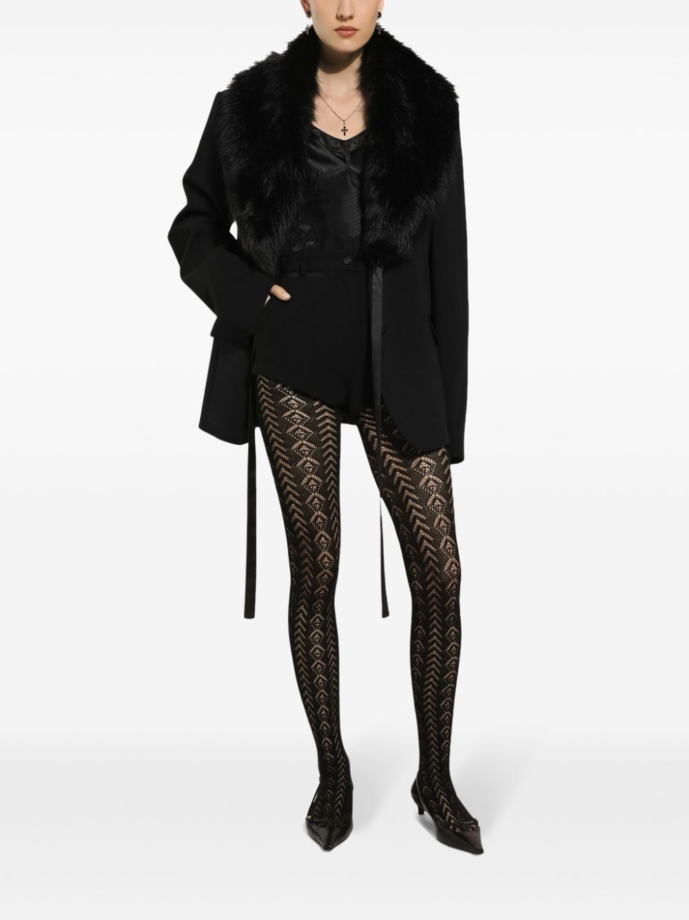faux-fur collar blazer - 3