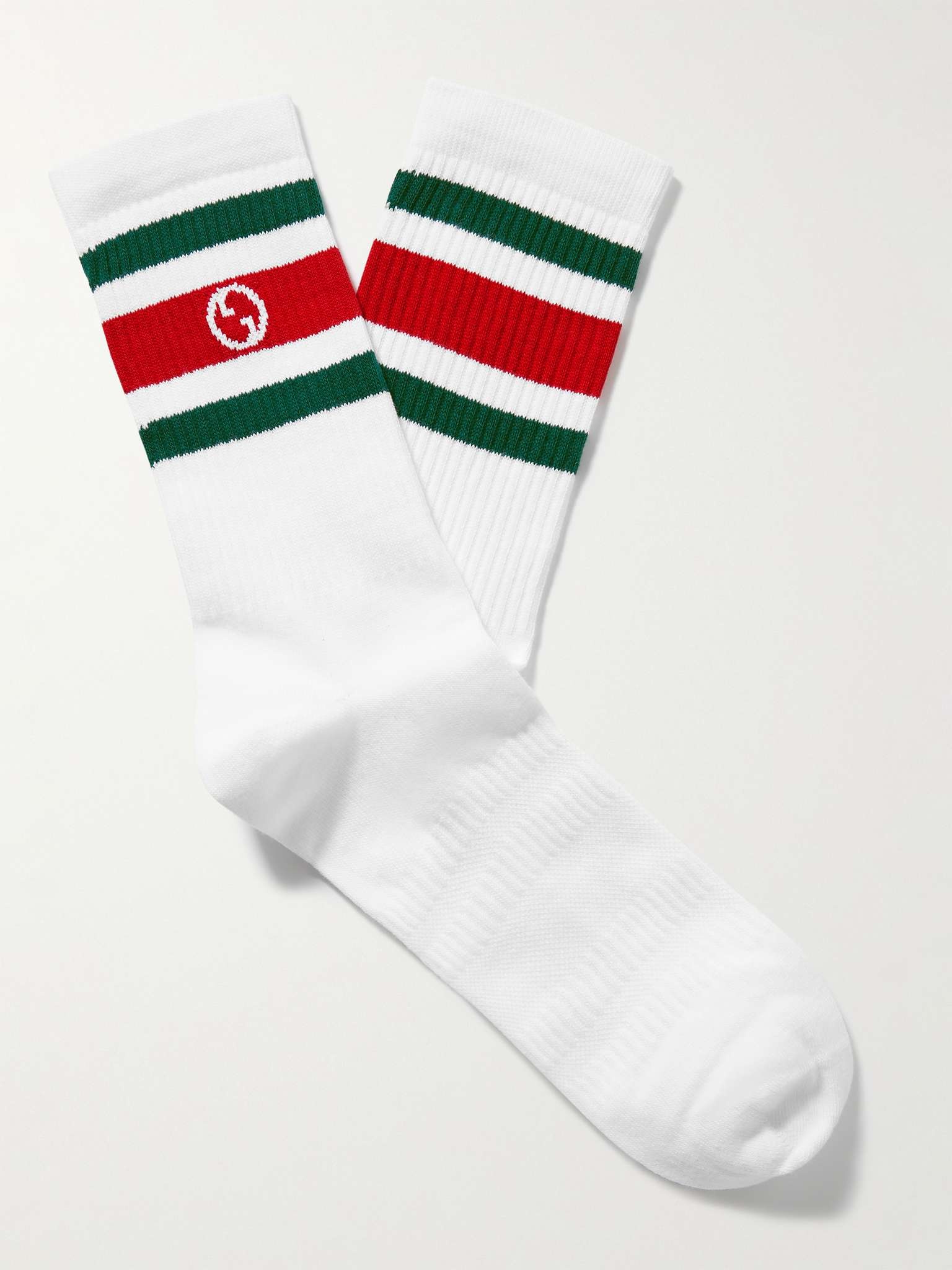 Logo-Intarsia Striped Ribbed Cotton-Blend Socks - 1