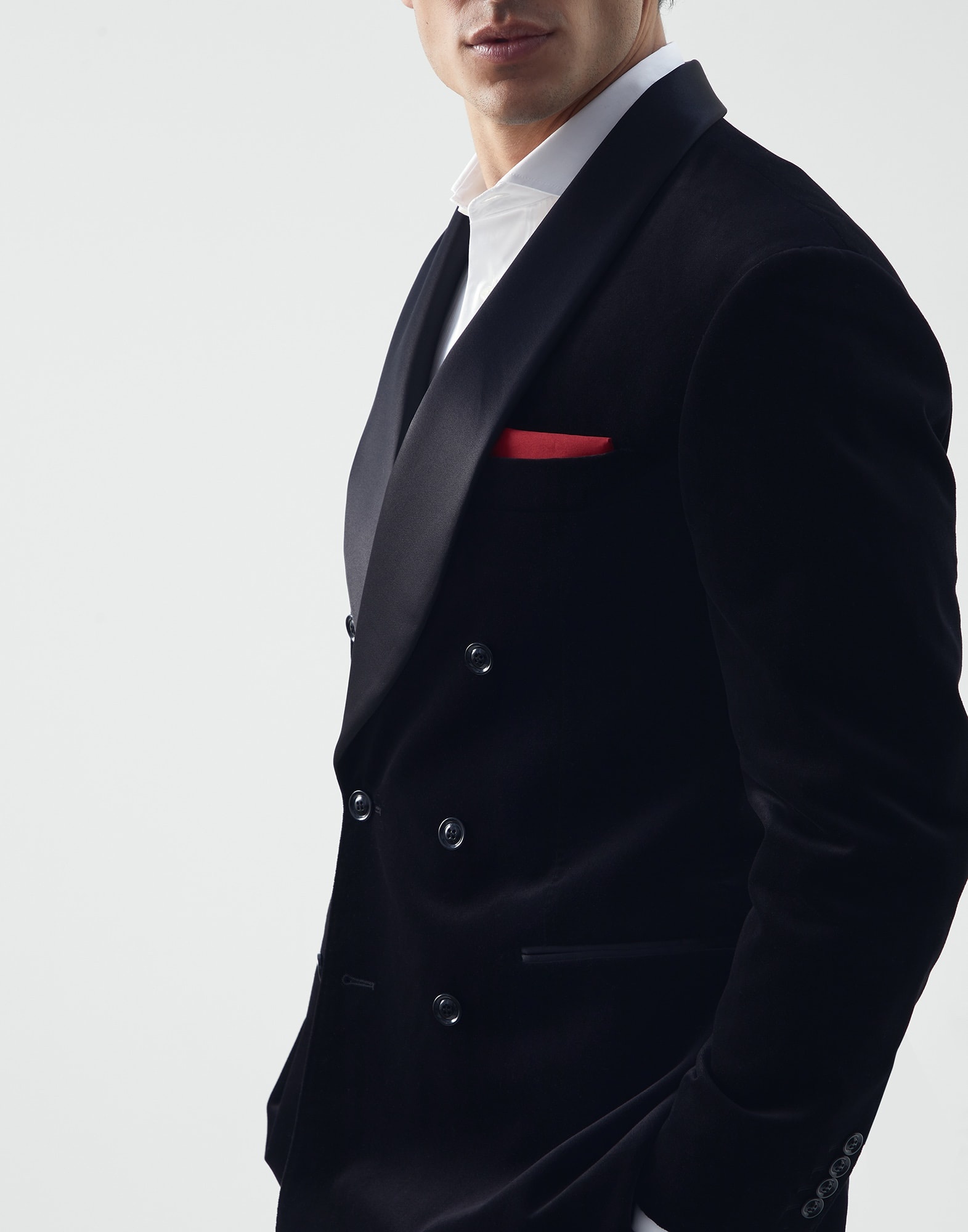 Cotton velvet tuxedo with one-and-a-half breasted shawl lapel jacket and pleated trousers - 3