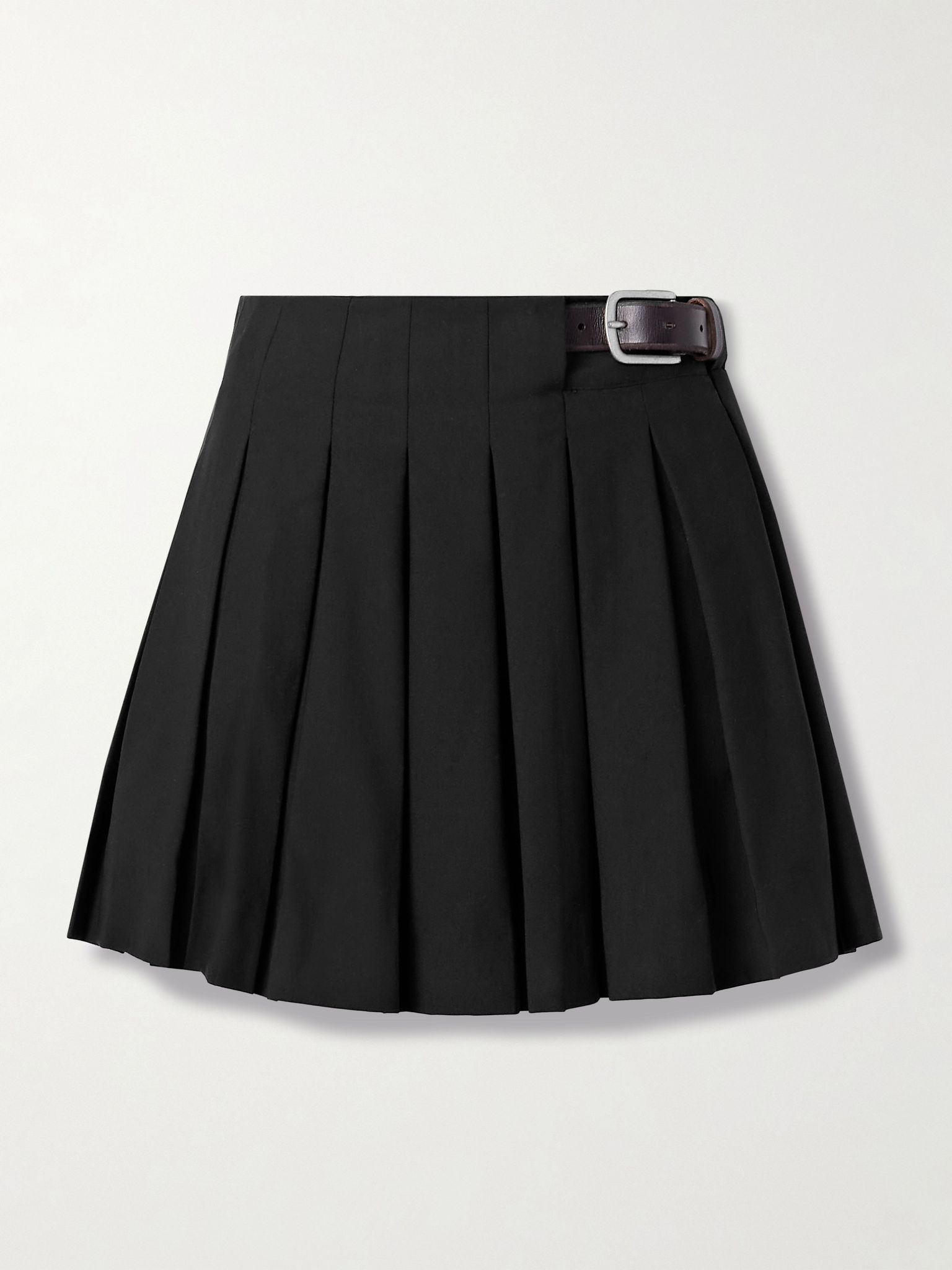 Adeline belted pleated crepe mini skirt Black - 1