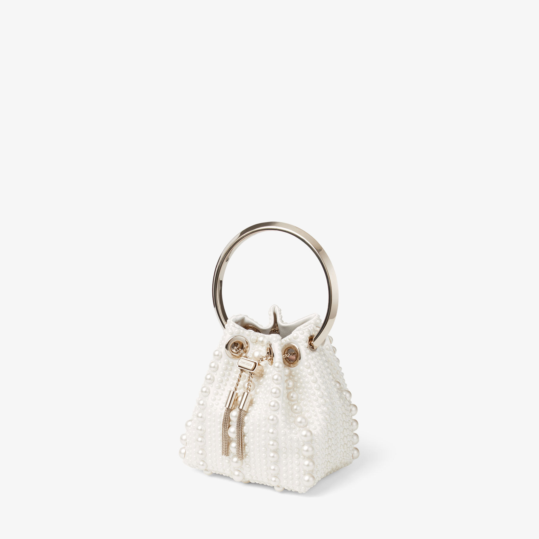 Micro Bon Bon
Ivory Satin Mini Bag with All-Over Pearls - 2