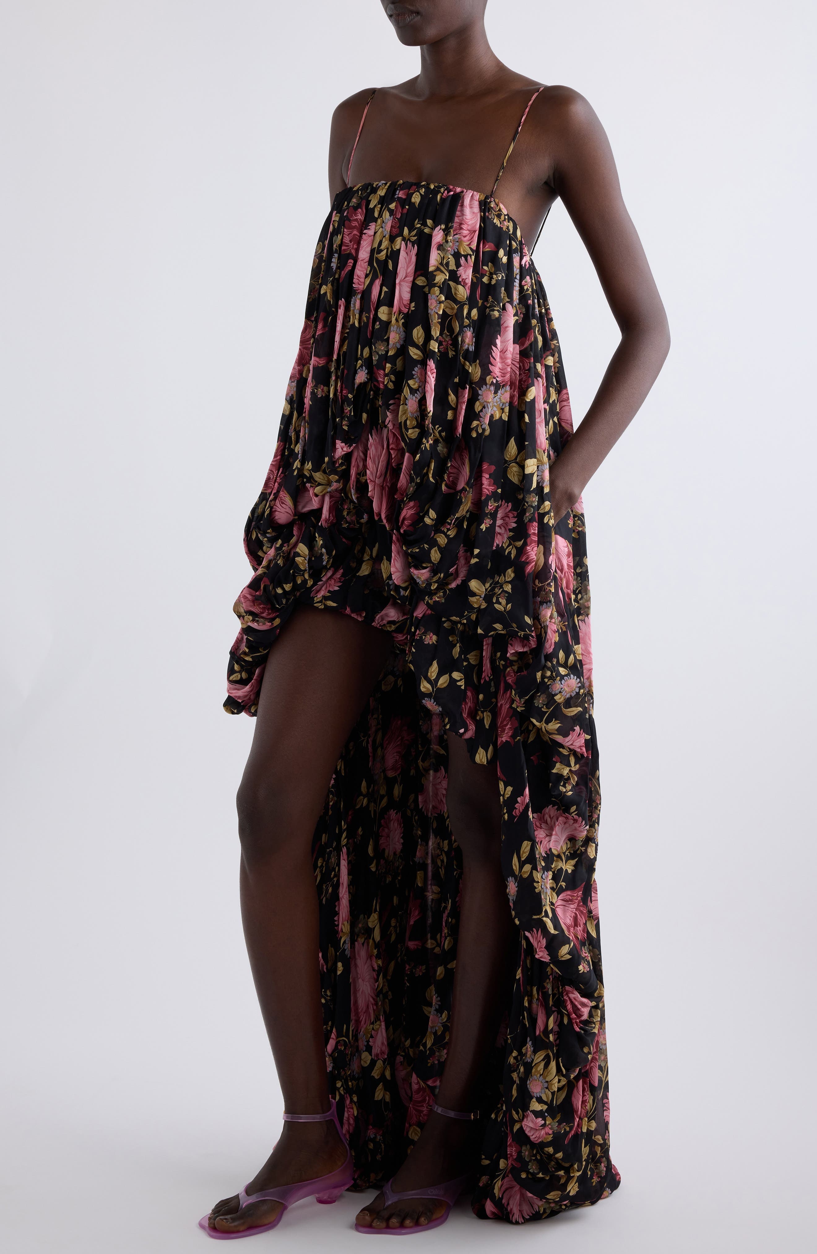 Chloé Peony Print Silk Jumpsuit in Black at Nordstrom - 4