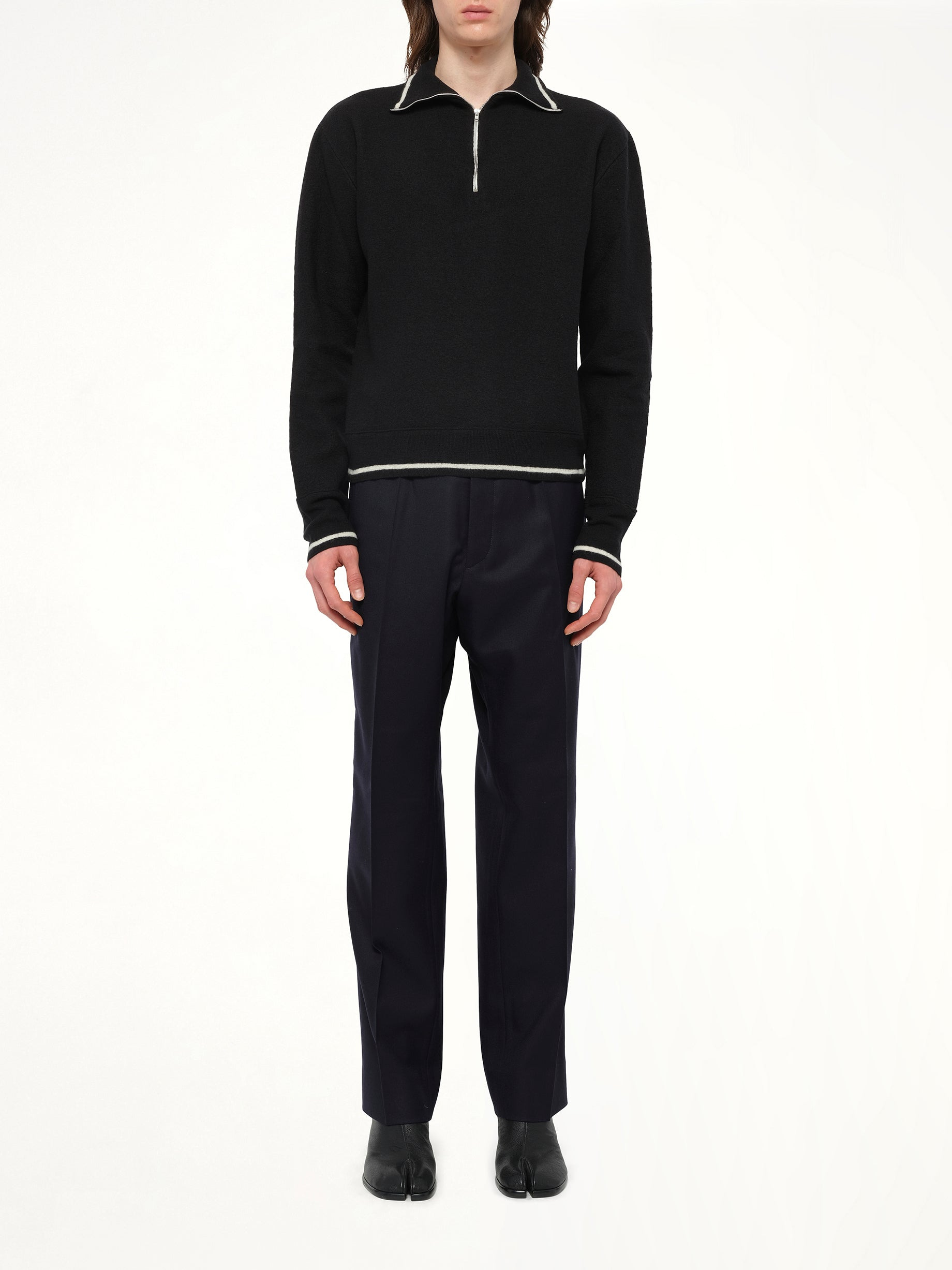 Gauge 14 Felted Zip Sweater in Black/Off White - 7