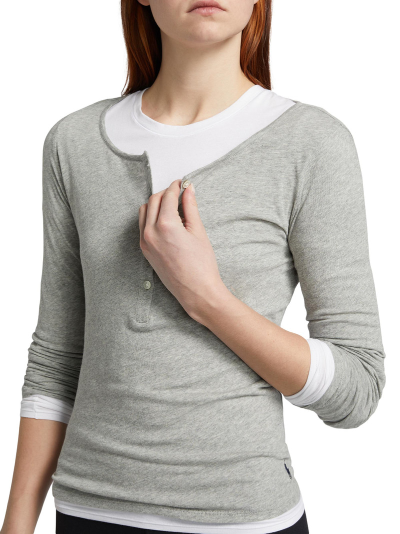 Women's Long & Lean Henley Shirt - Heather Grey 6