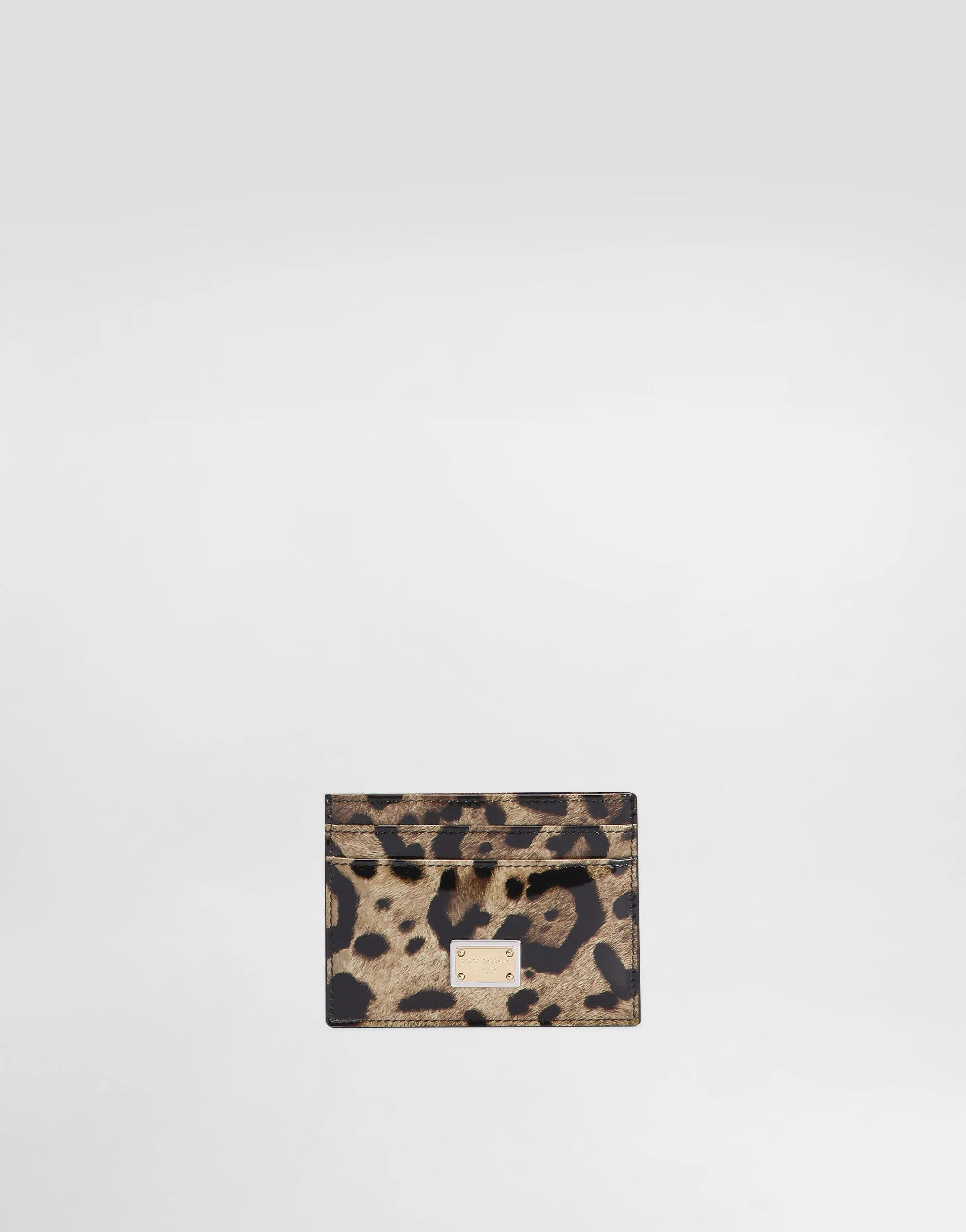 Polished calfskin card holder with leopard print - 1