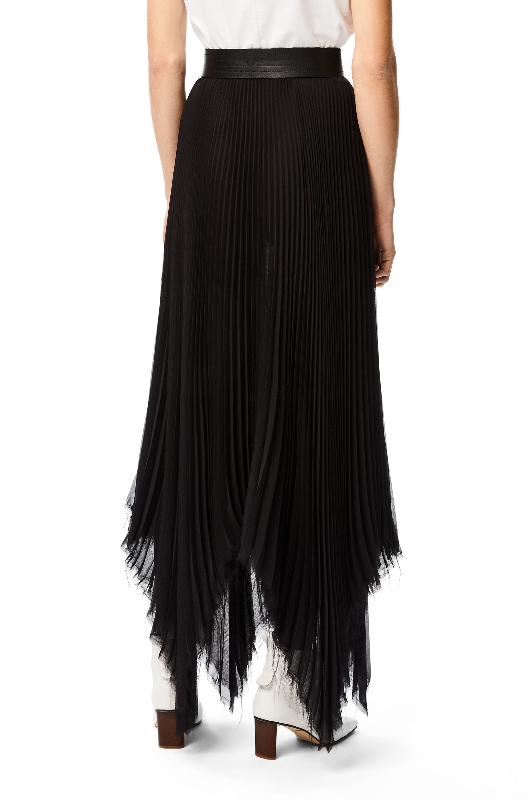 Asymmetric pleated skirt leather trim in polyester - 4