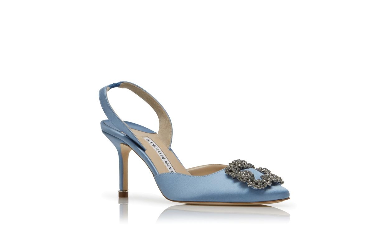 Light Blue Satin Jewel Buckle Slingback Pumps - 3