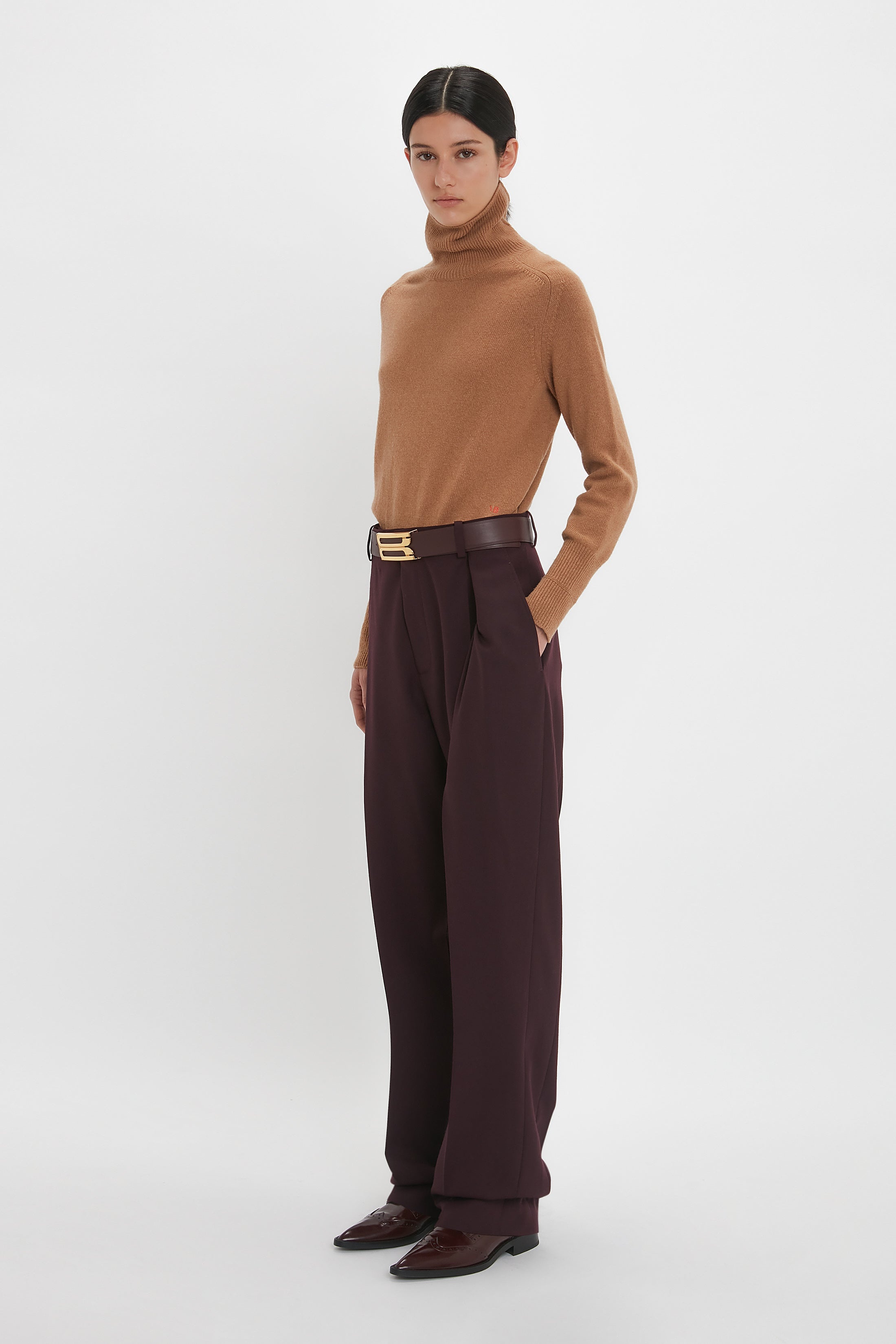 Asymmetric Chino Trouser In Deep Mahogany - 4