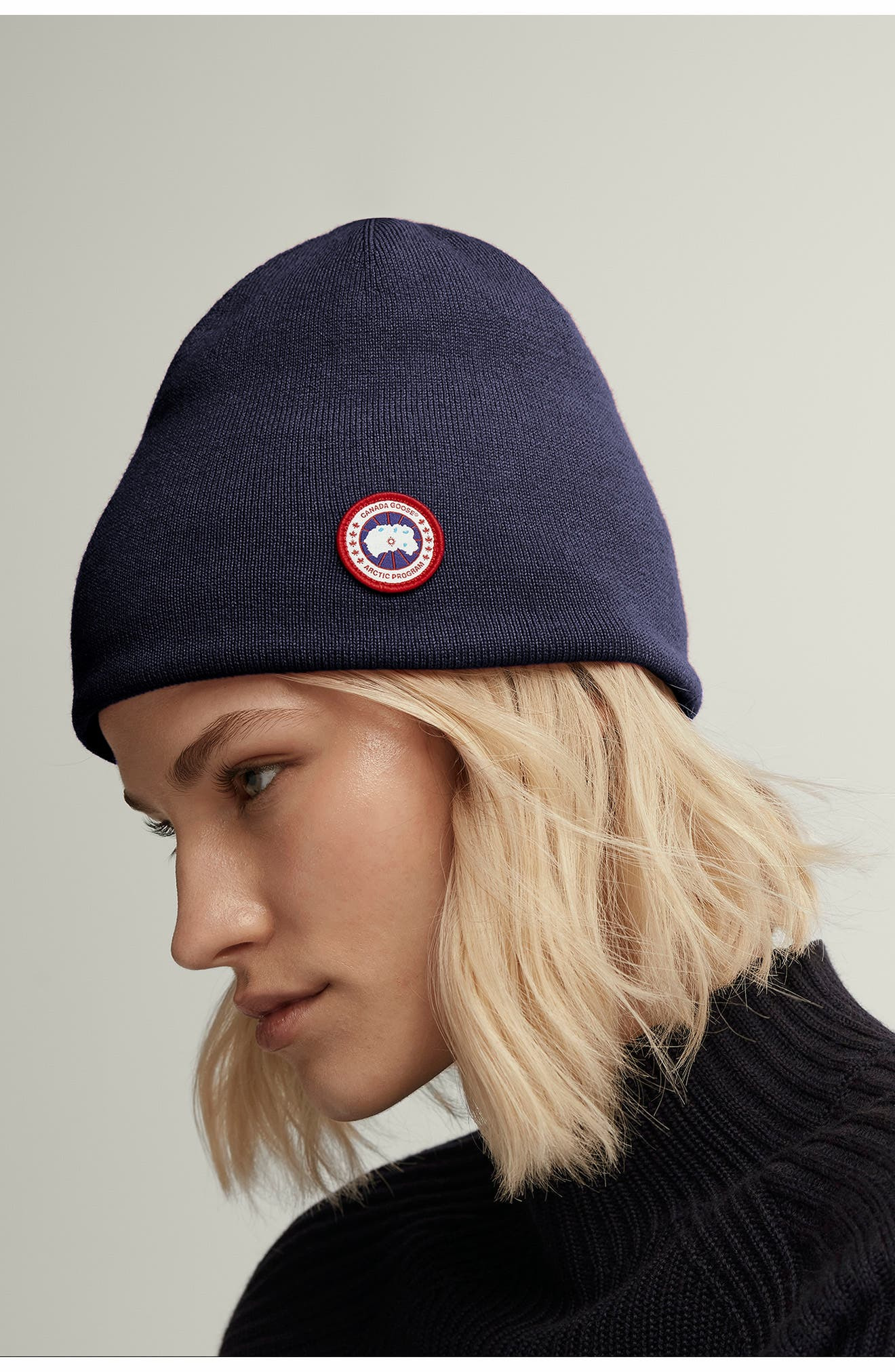 Canada Goose Standard Wool Blend Beanie in Navy Heather at Nordstrom - 3