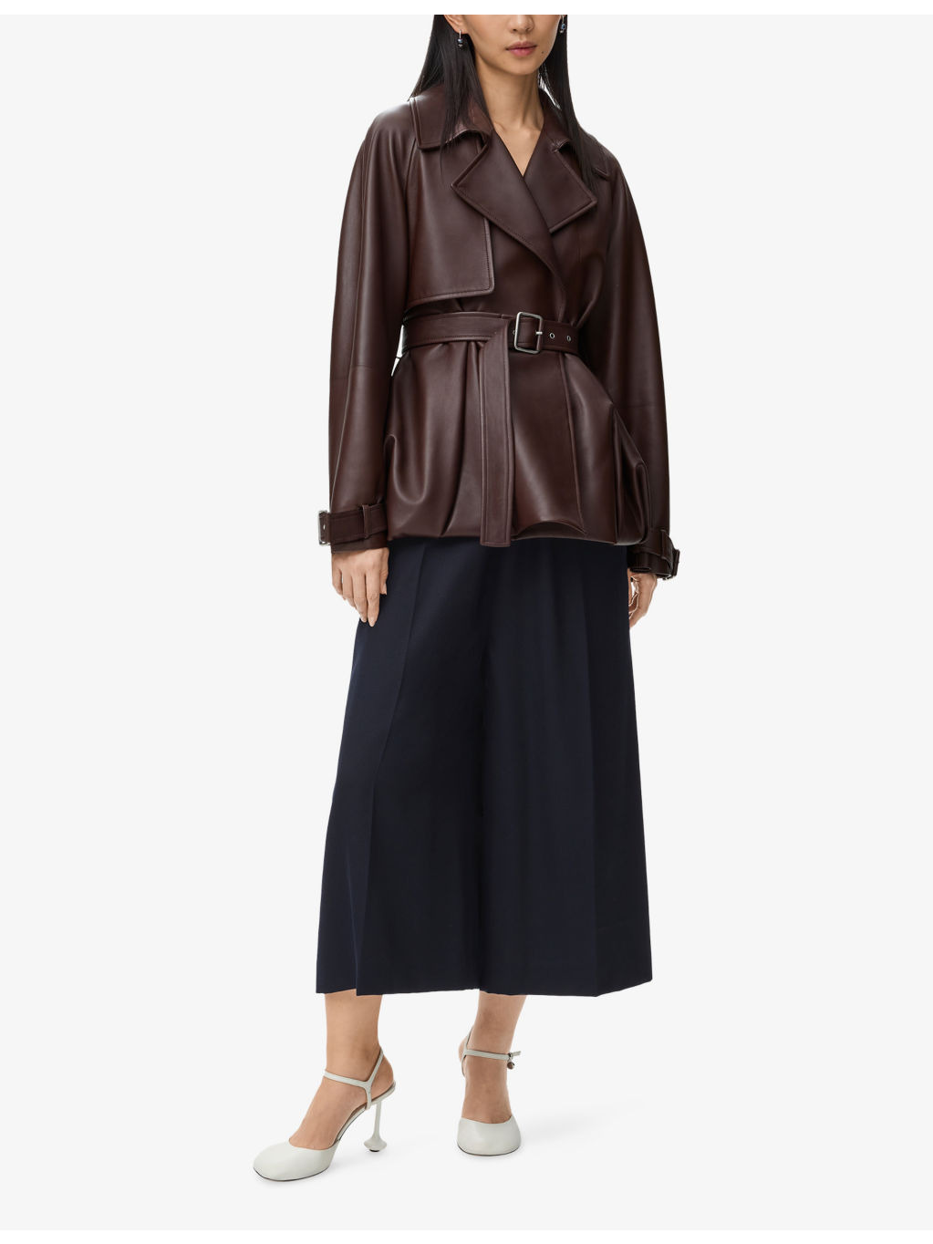 Cropped Wide-Leg Belted Wool Trousers - 2