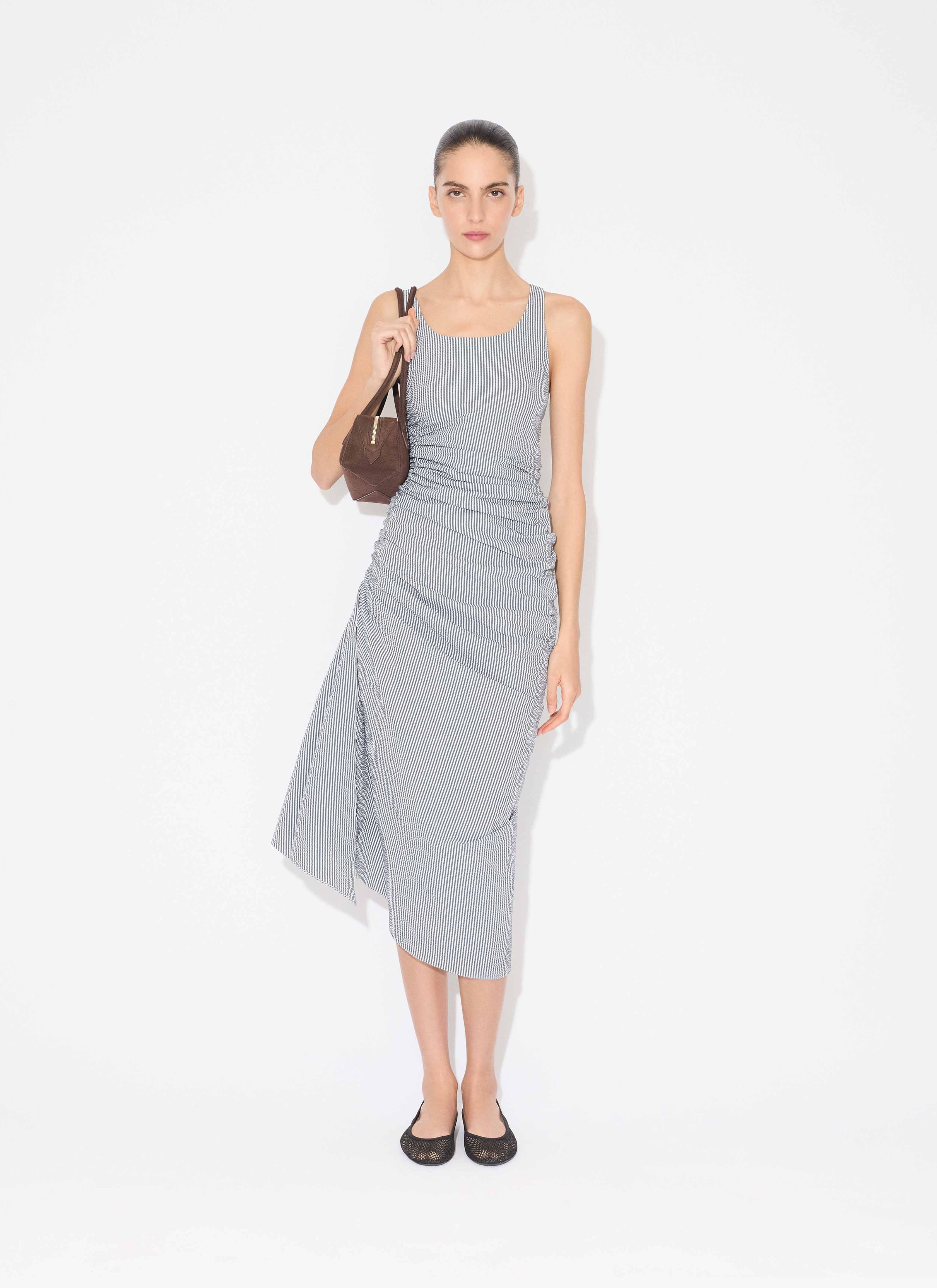 STRIPED SEERSUCKER GATHERED DRESS - 2