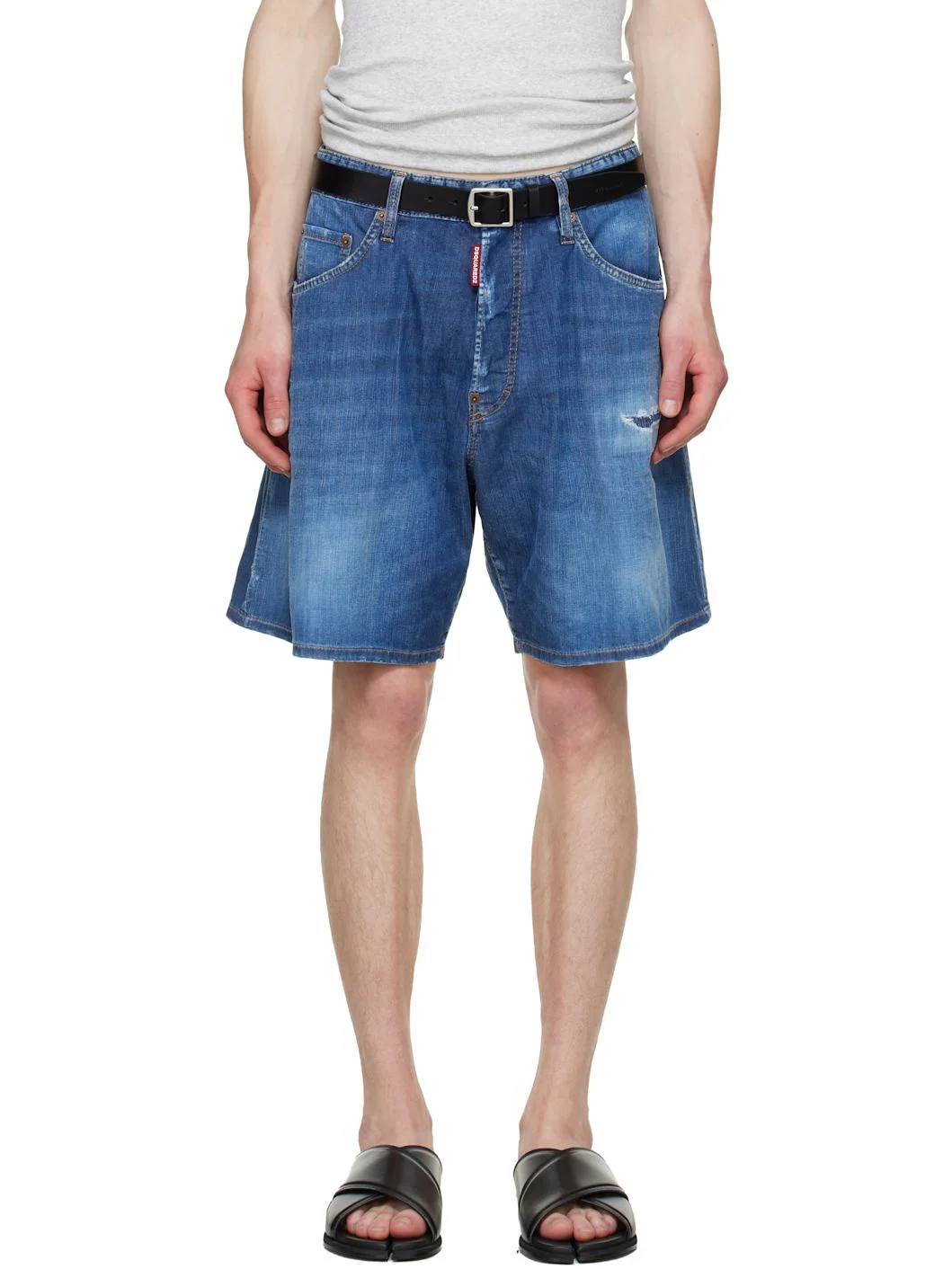 Blue Medium Wash Denim Boxer Shorts - 1