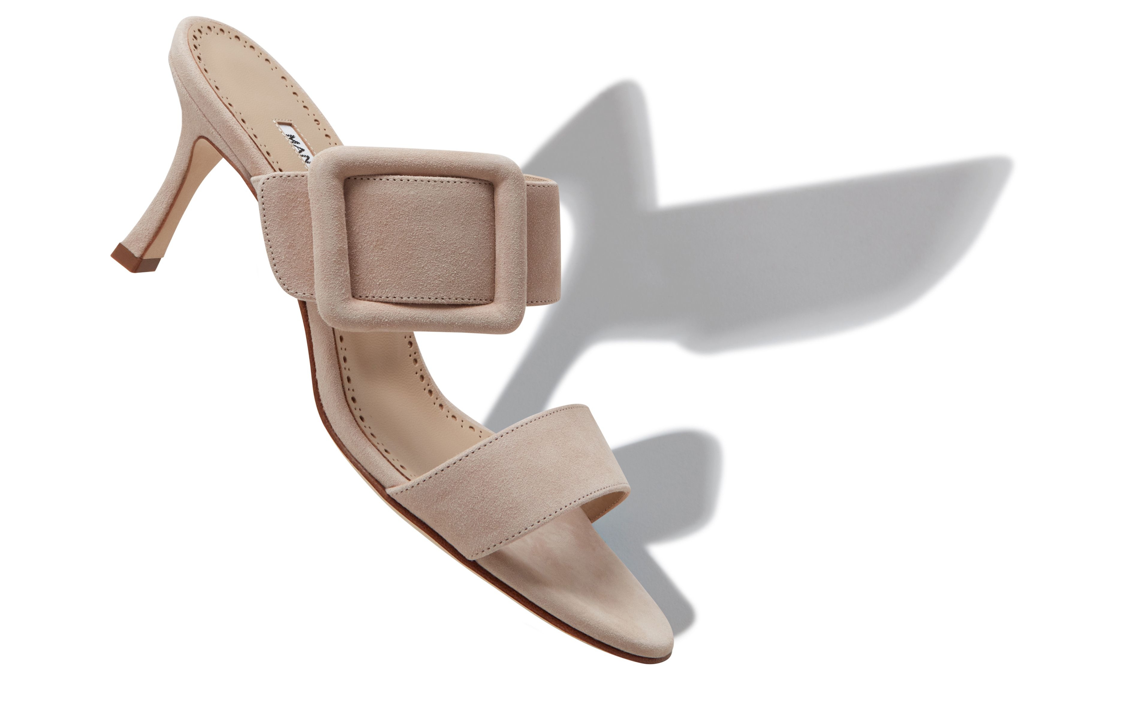 Light Beige Suede Open Toe Mules - 2