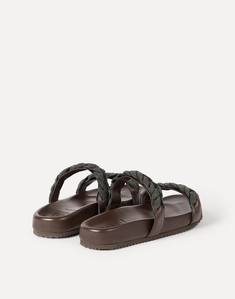 Brunello Cucinelli Leather sandals with precious braided straps outlook