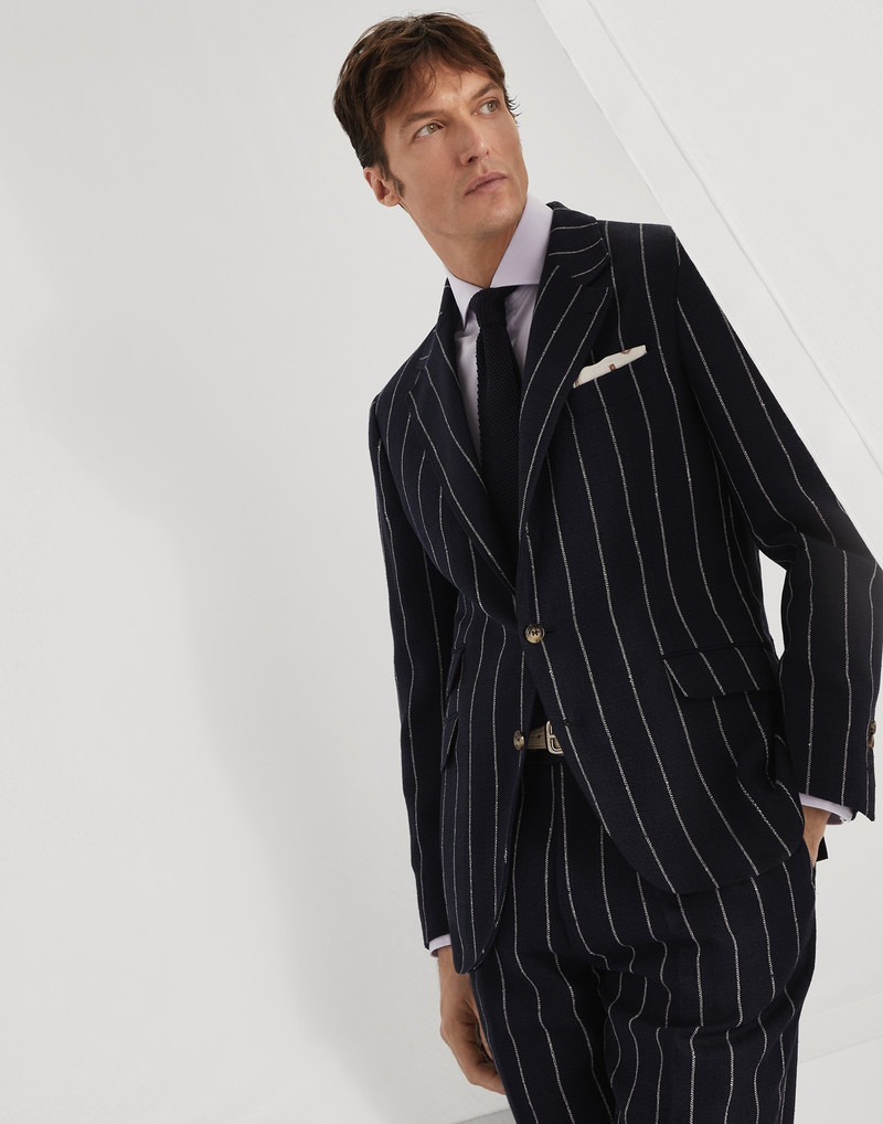 Slubbed linen and cotton chalk stripe canvas deconstructed Cavallo blazer 4
