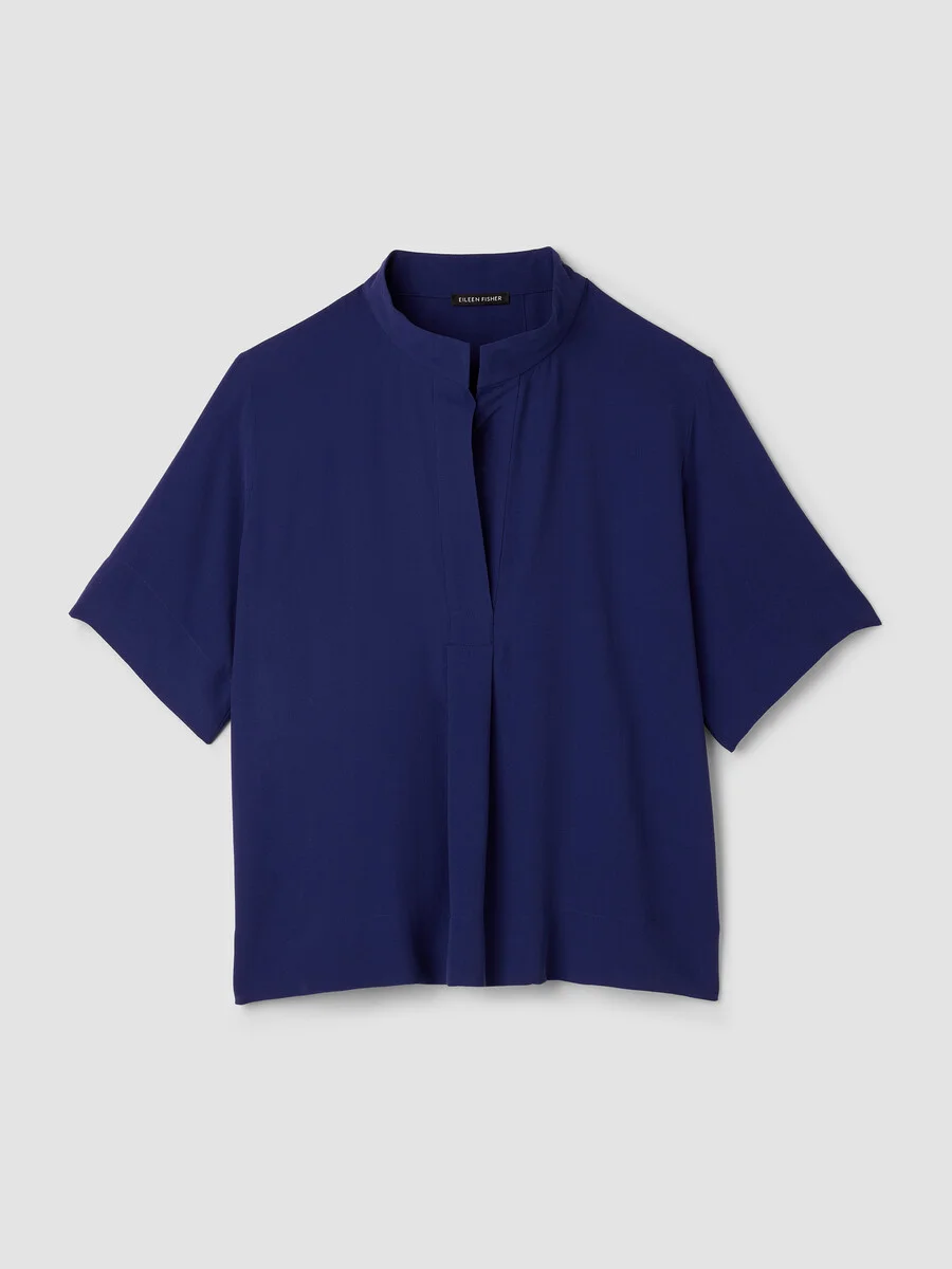 Silk Georgette Crepe Split Neck Top - 1
