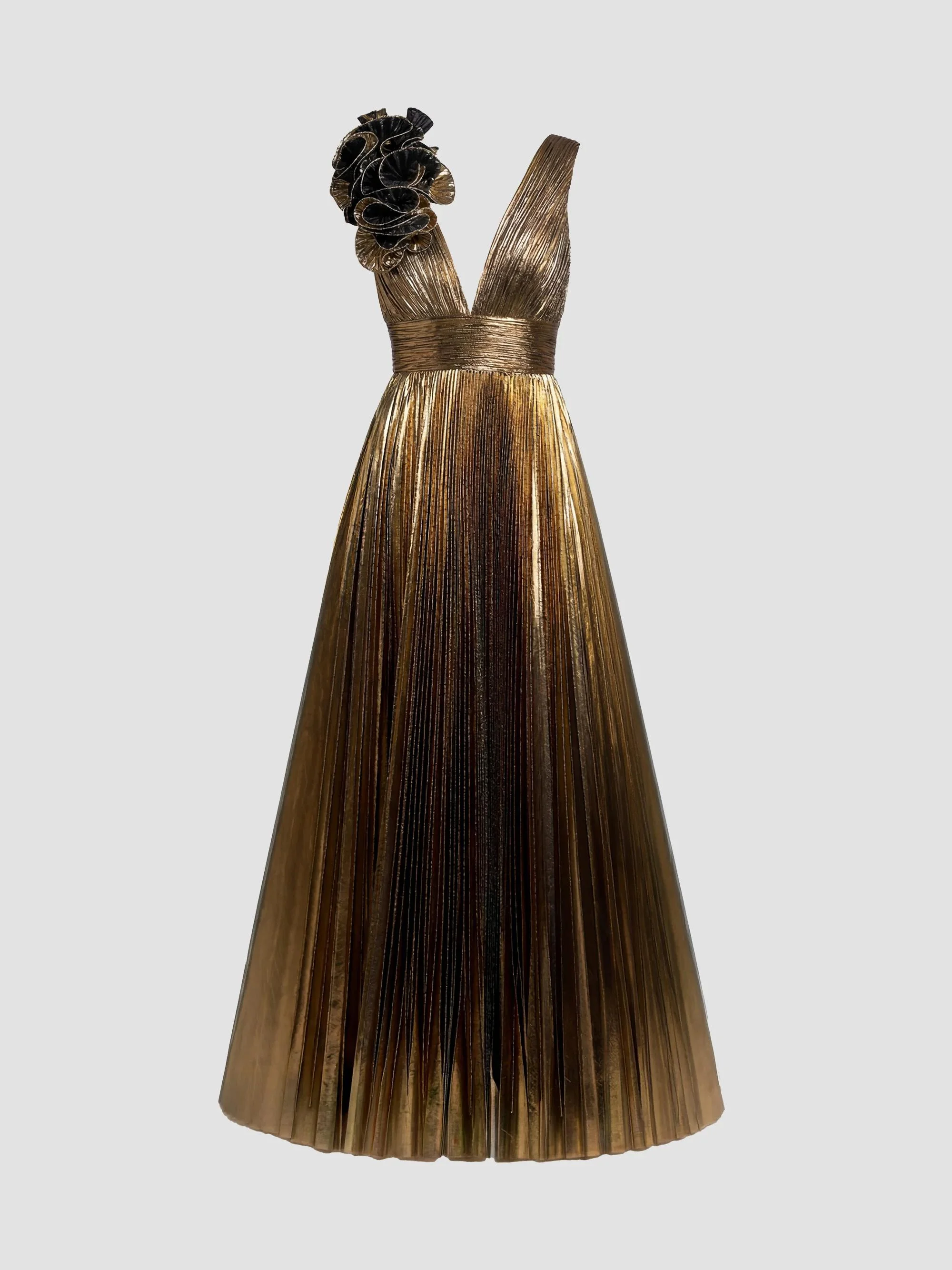 Women's Metallic Pleated Ombré Gown - Antique Gold - 1