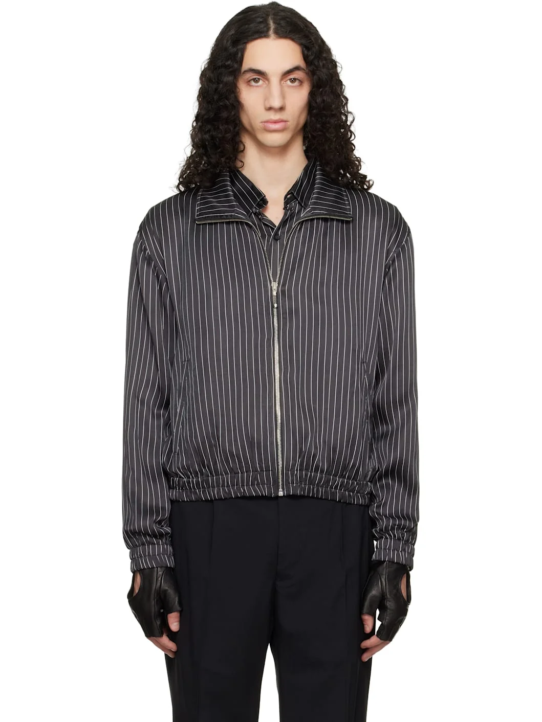 Black Pin Stripe Track Jacket - 1