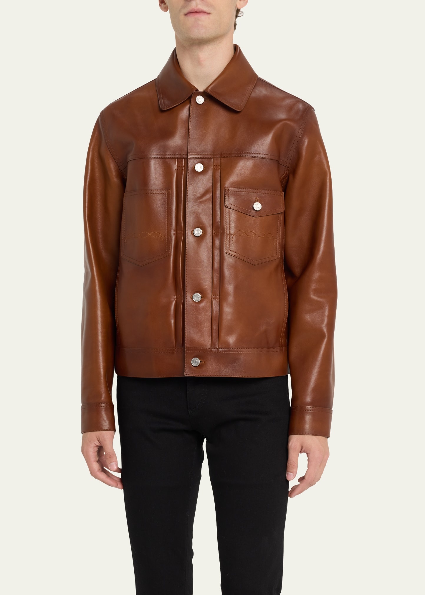 Men's Leather Trucker Jacket - 4