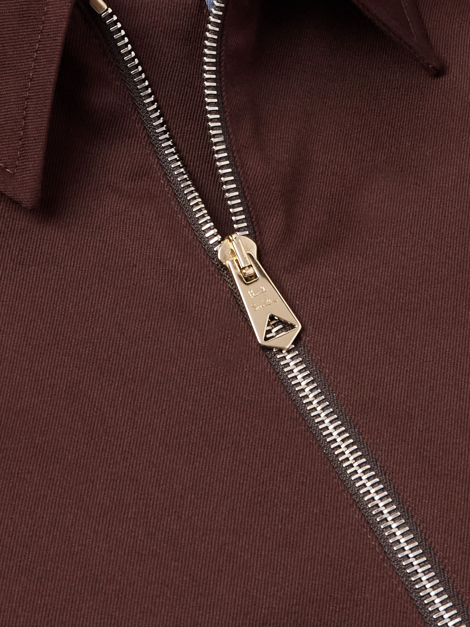 Leather-Trimmed Cotton-Blend Twill Harrington Jacket Merlot - 5