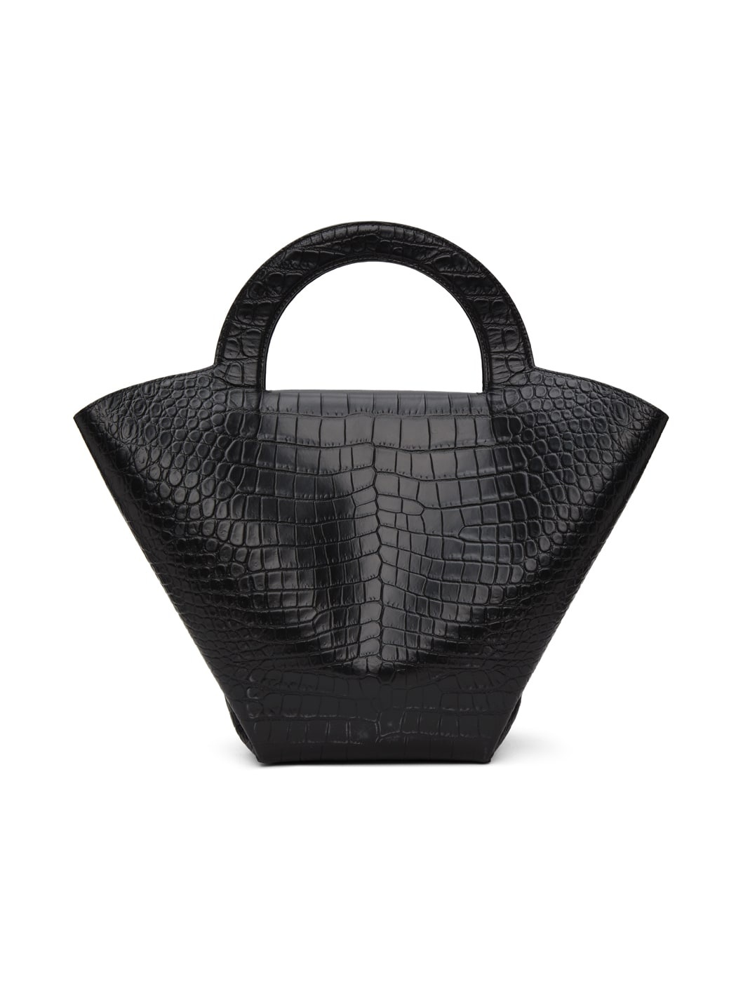 Black Croc Top Handle Tote - 3