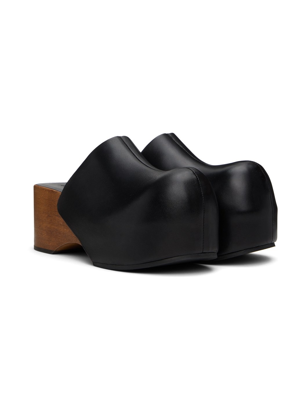 Black Leather Wood Clogs - 4